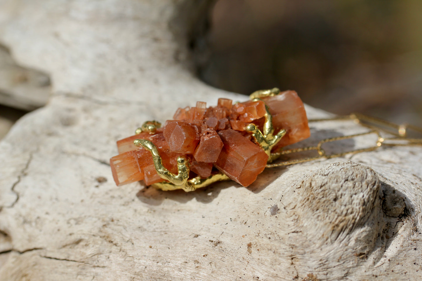 Aragonite Crystal Gold Chain Necklace