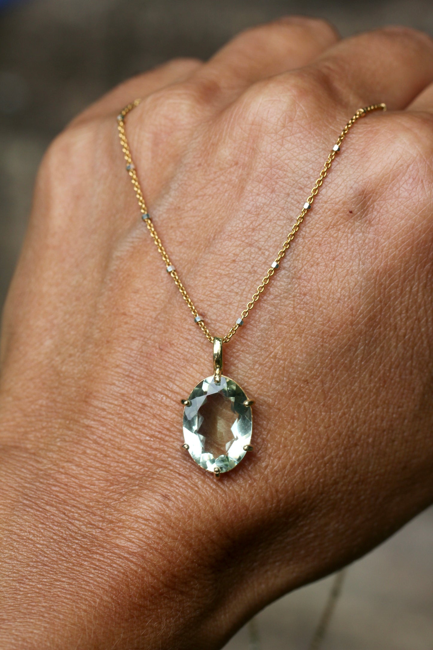 Prasiolite Gem Two Toned Vermeil Necklace