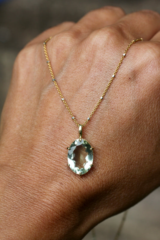 Prasiolite Gem Two Toned Vermeil Necklace