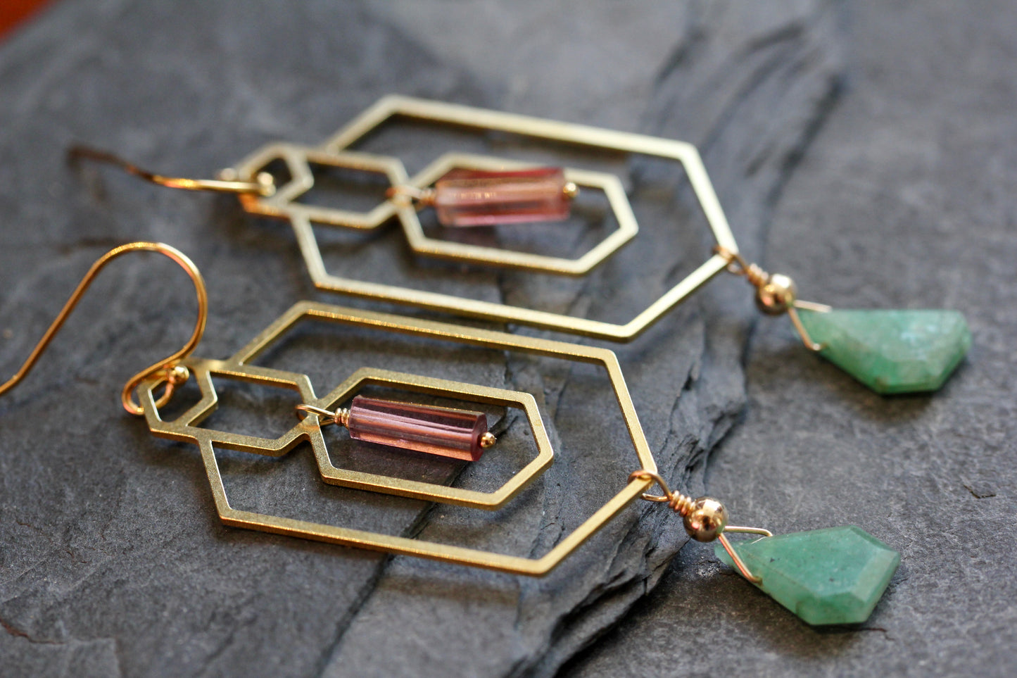 Emerald Tourmaline Window Frame Earrings