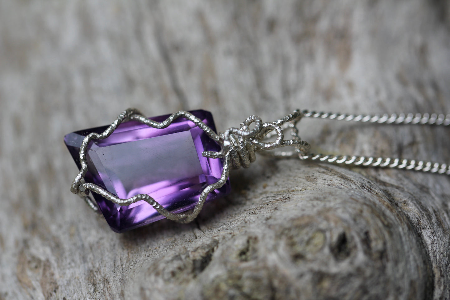 Amethyst Silver Wrap Gem Pendant
