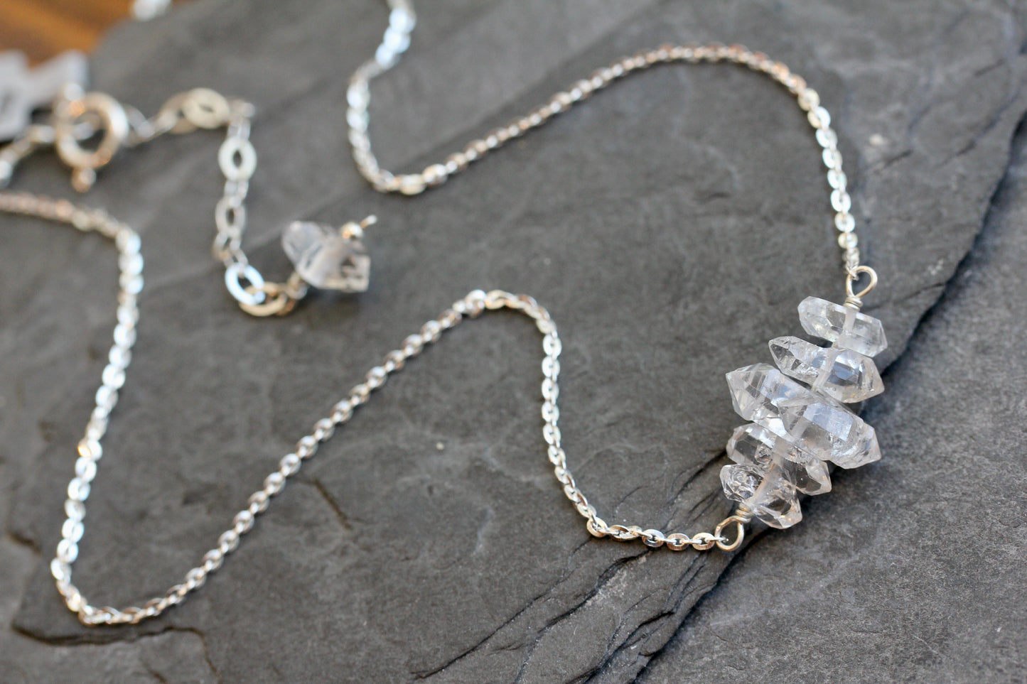 Herkimer Diamond Crystal Stack Silver Necklace
