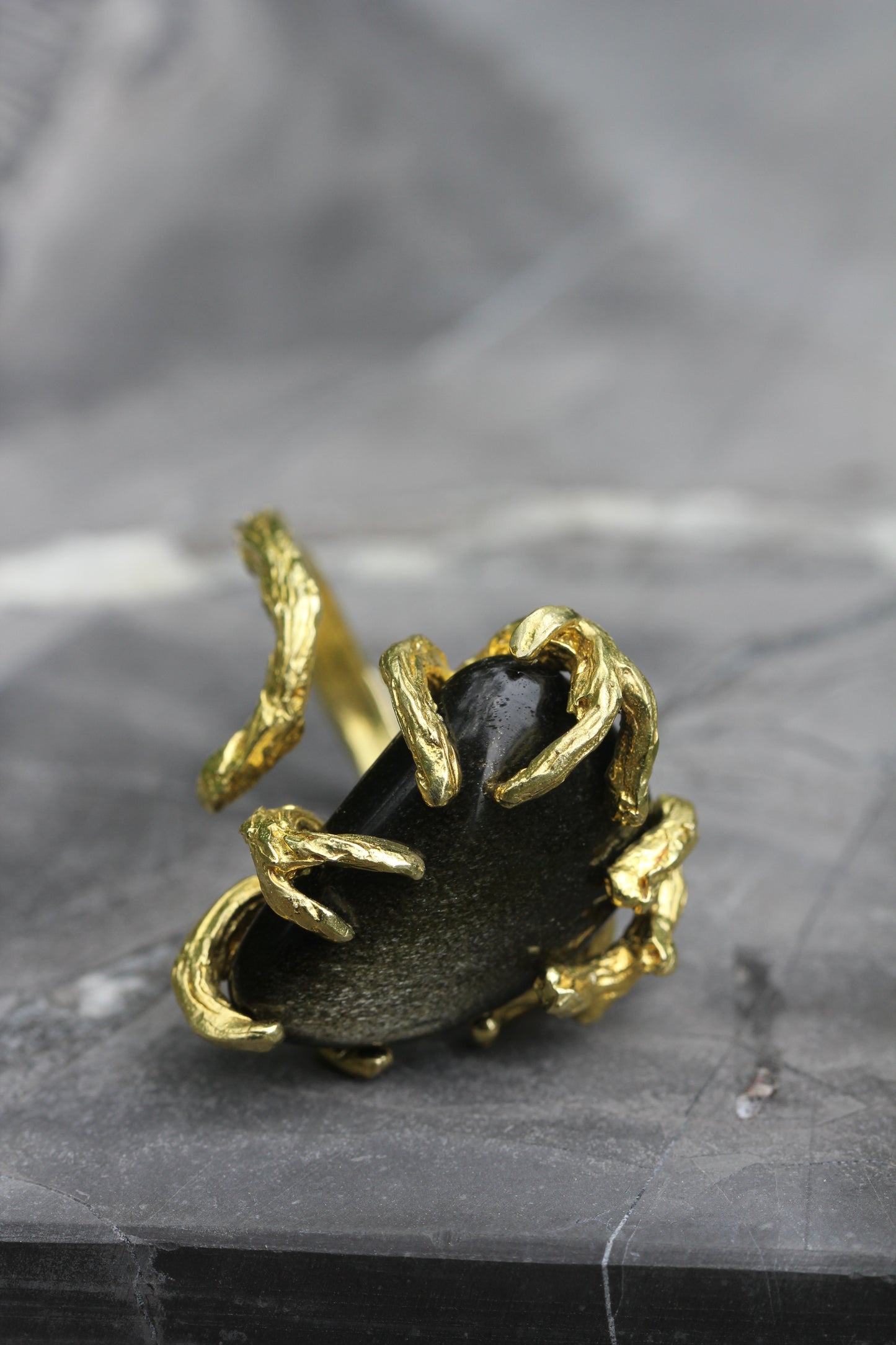 Sheen Obsidian Branch Ring