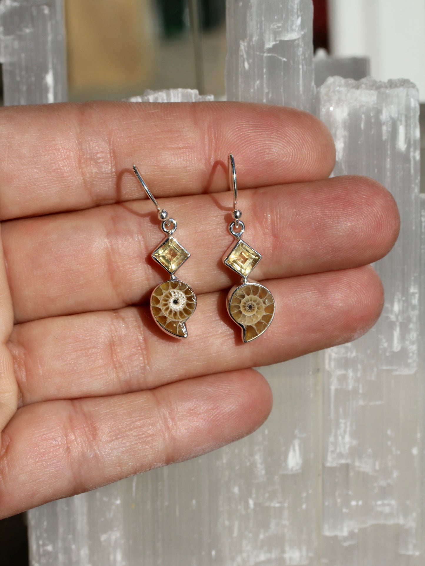 Ammonite Fossil Citrine Earrings