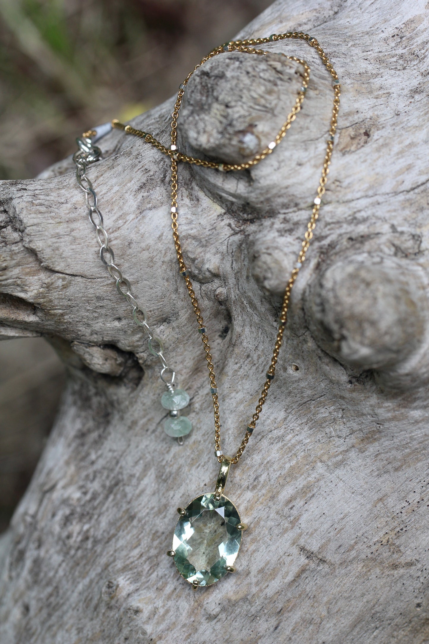 Prasiolite Gem Two Toned Vermeil Necklace