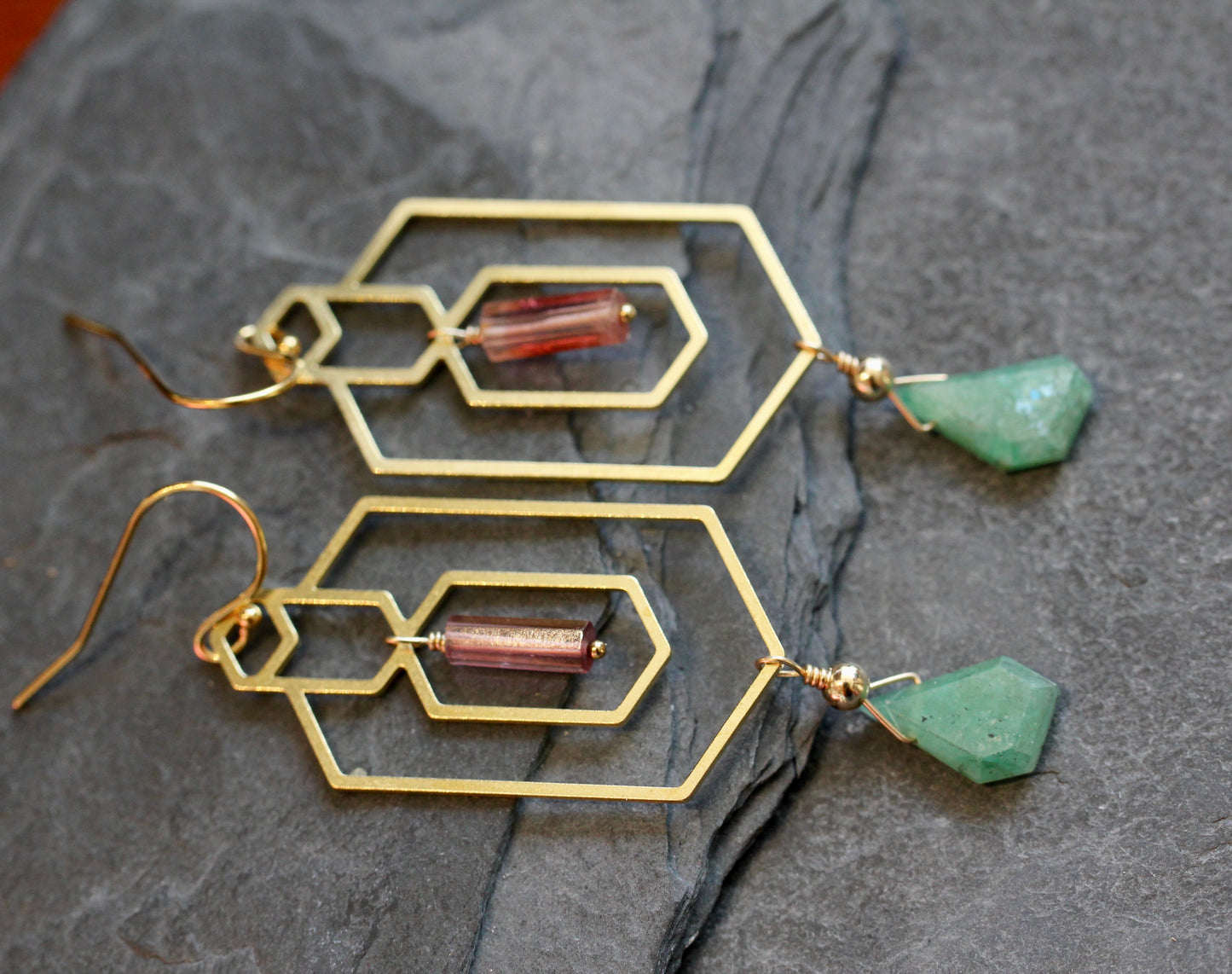 Emerald Tourmaline Window Frame Earrings