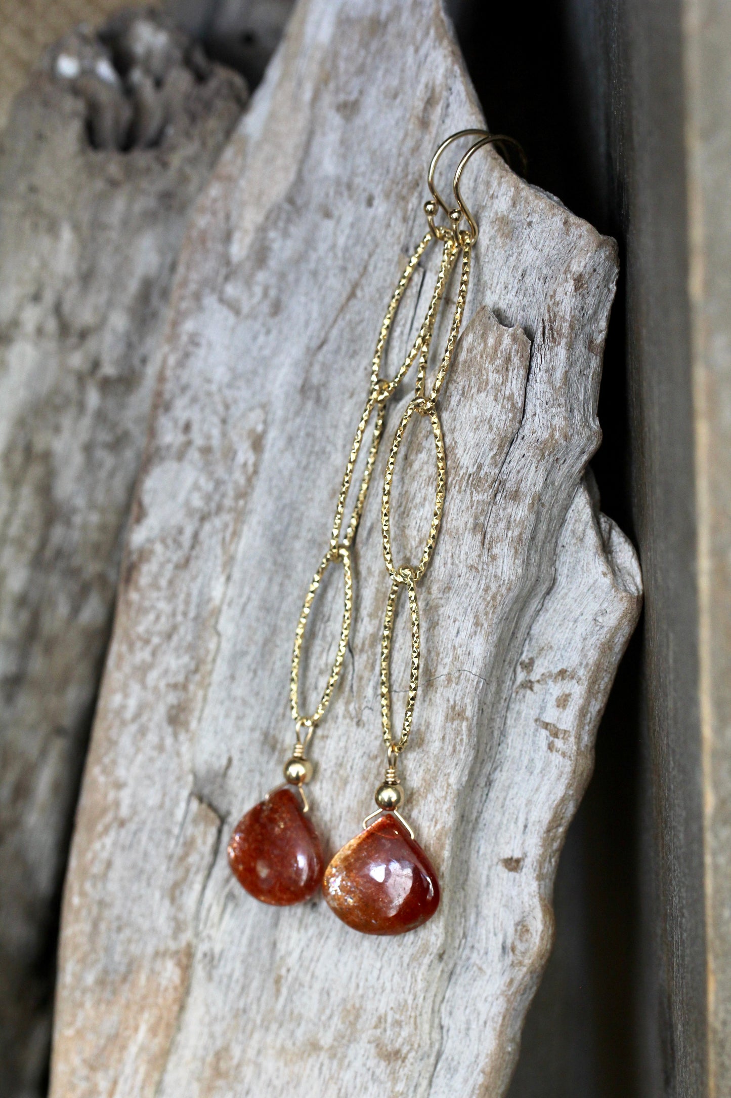 Sunstone Long Sparkle Chain Drop Earrings in Gold