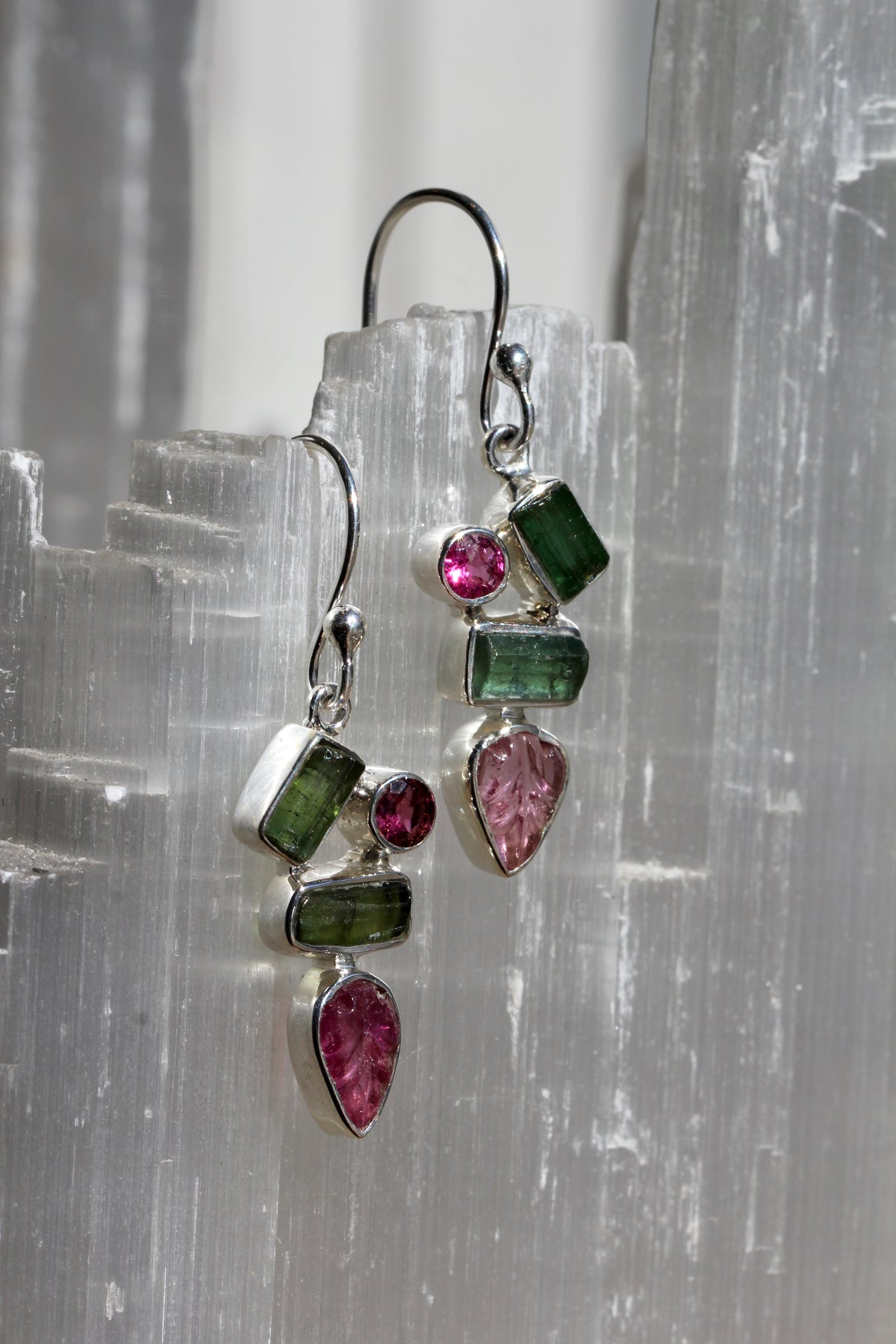 Tourmaline Leaf Crystal Earrings