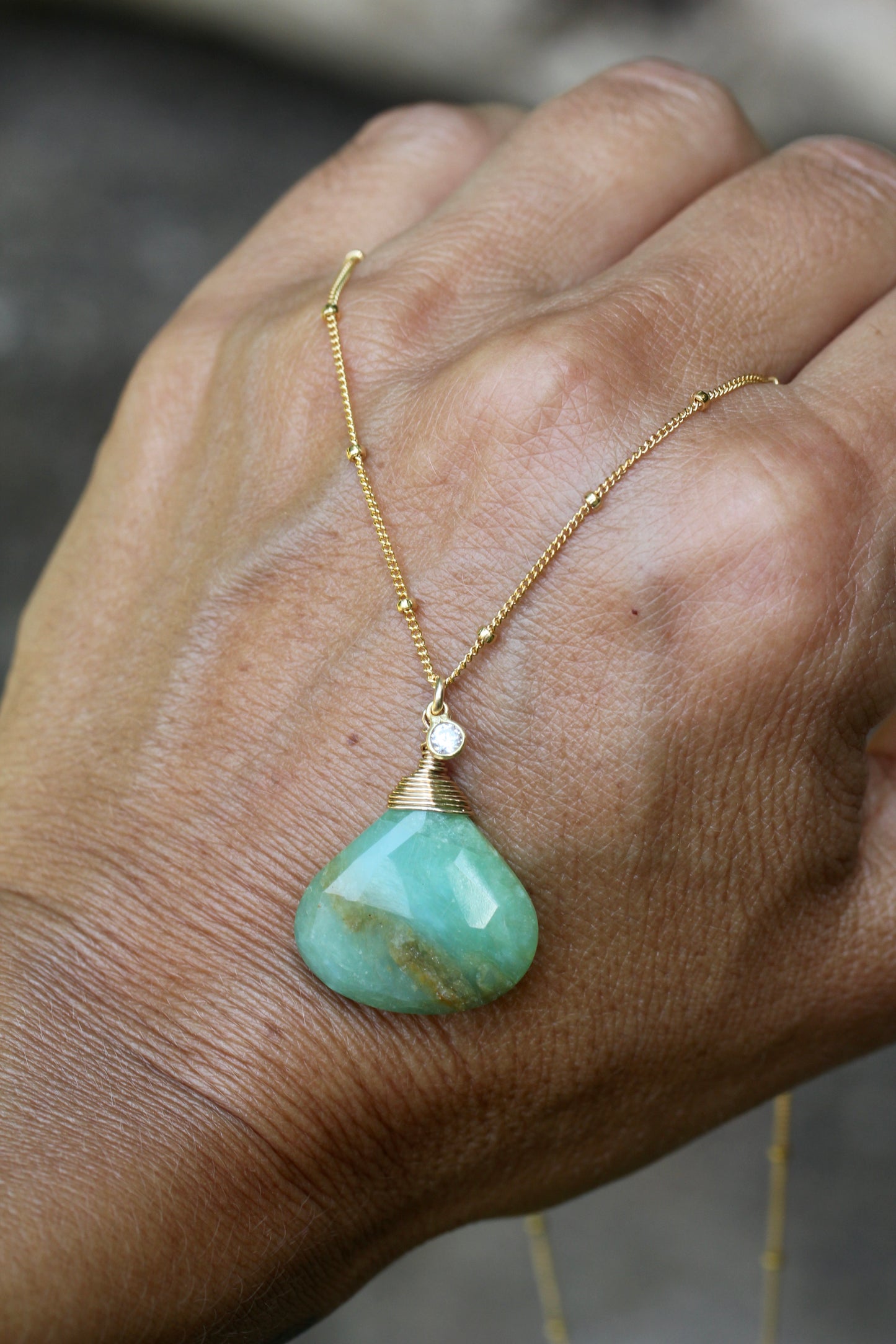 Peruvian Opal Gold CZ Necklace