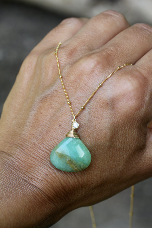 Peruvian Opal Gold CZ Necklace