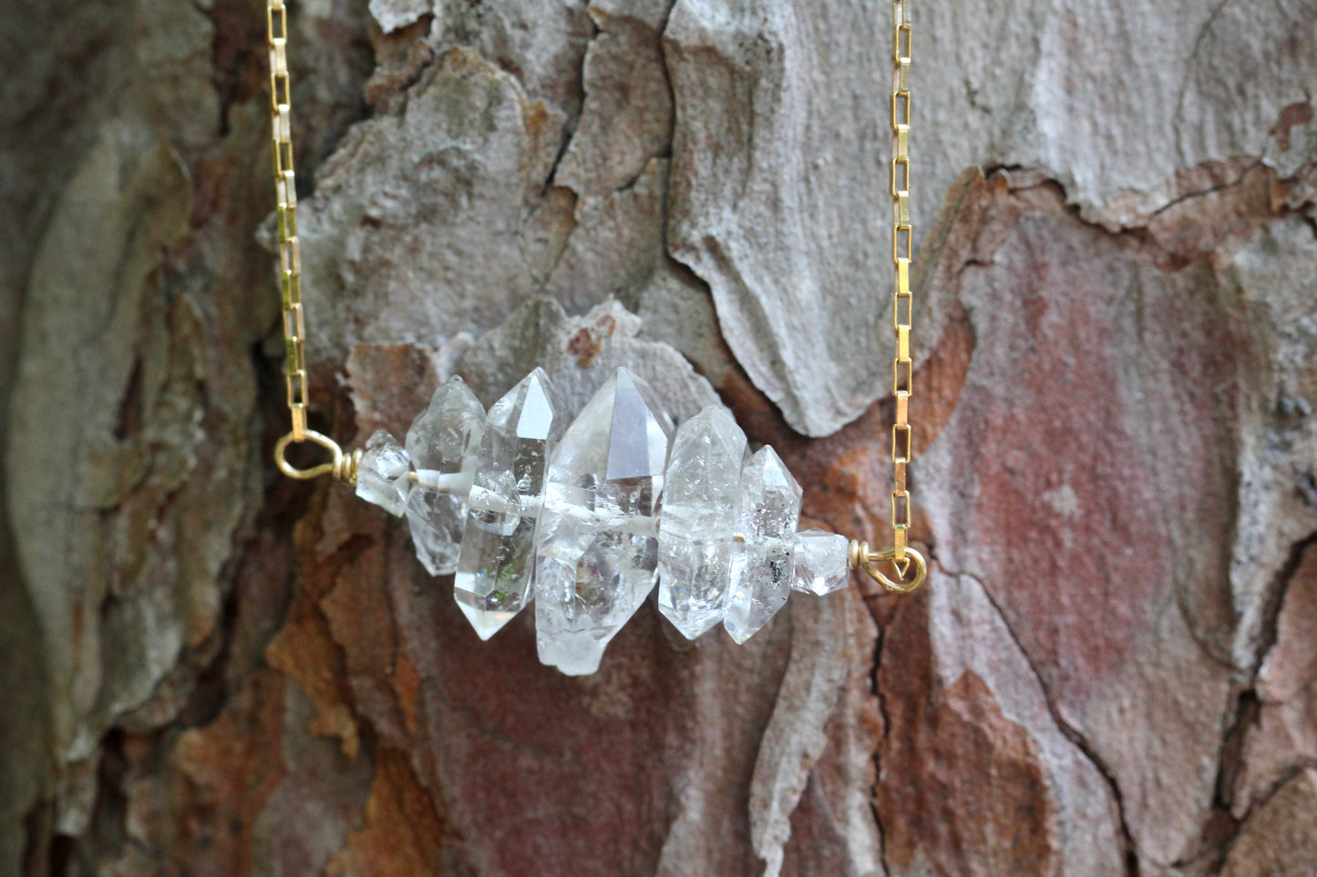 Herkimer Diamond Crystal Stack Gold Necklace