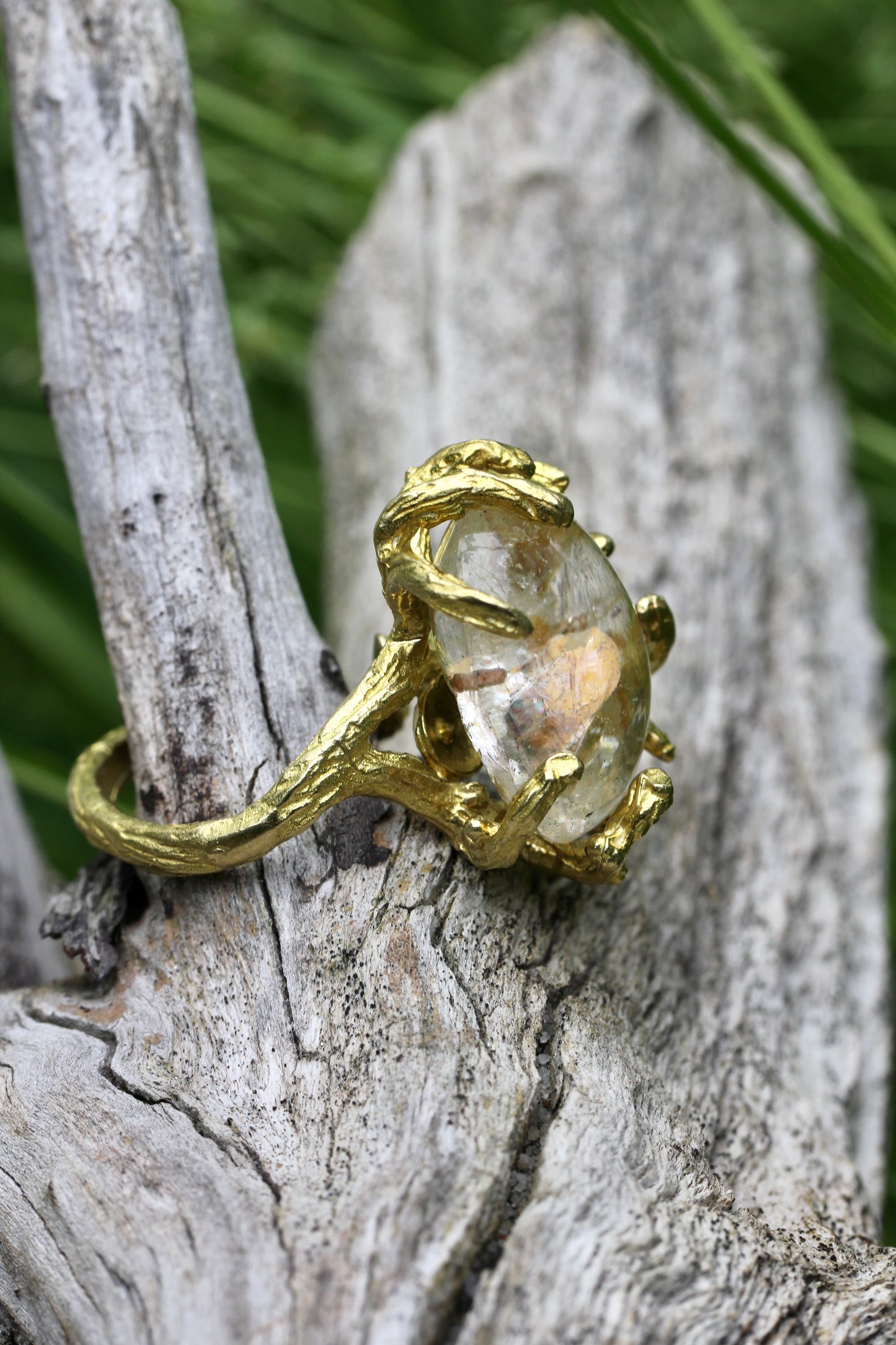 Lodolite Quartz Branch Ring