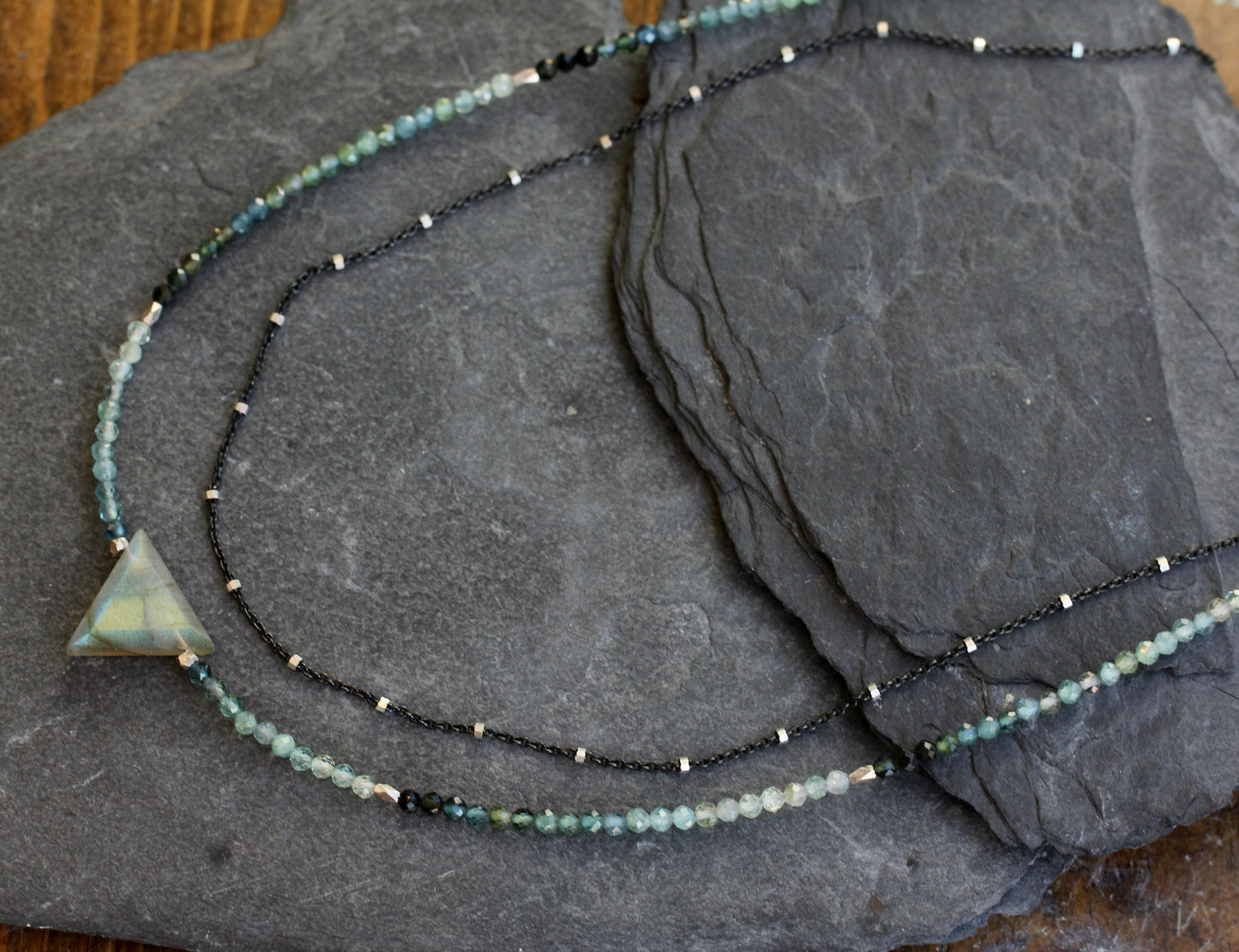 Labradorite Indicolite Tourmaline Multi Strand Necklace