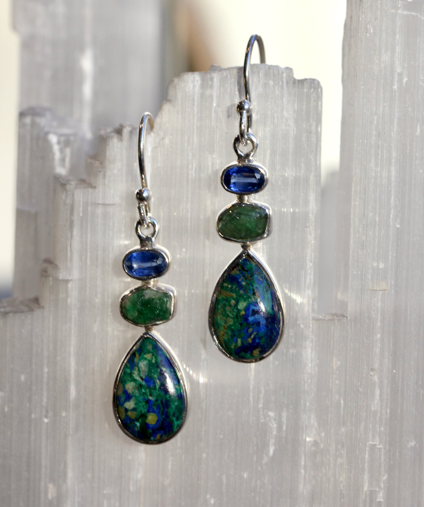 Azurite Malachite Emerald Kyanite Earrings