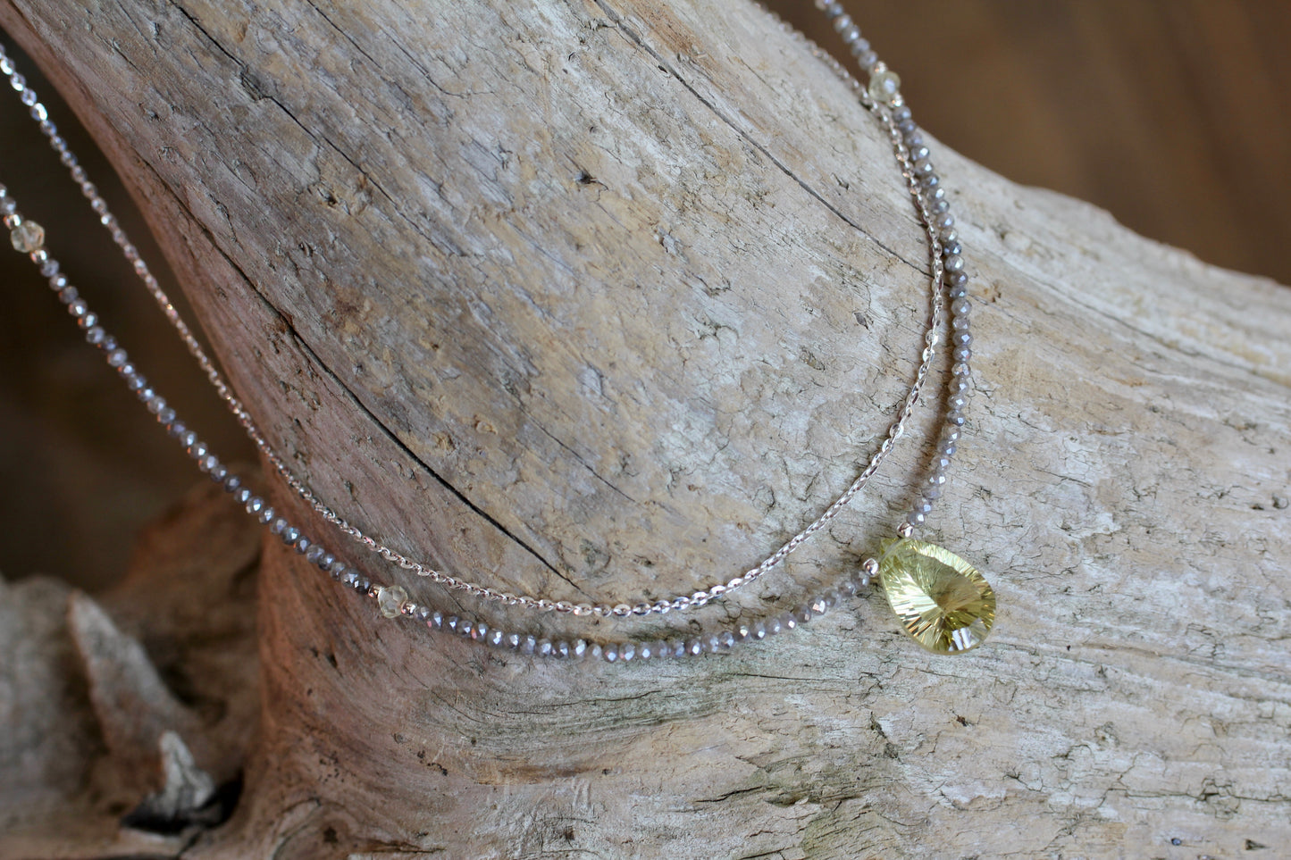 Lemon Topaz Labradorite Beaded Chain Necklace