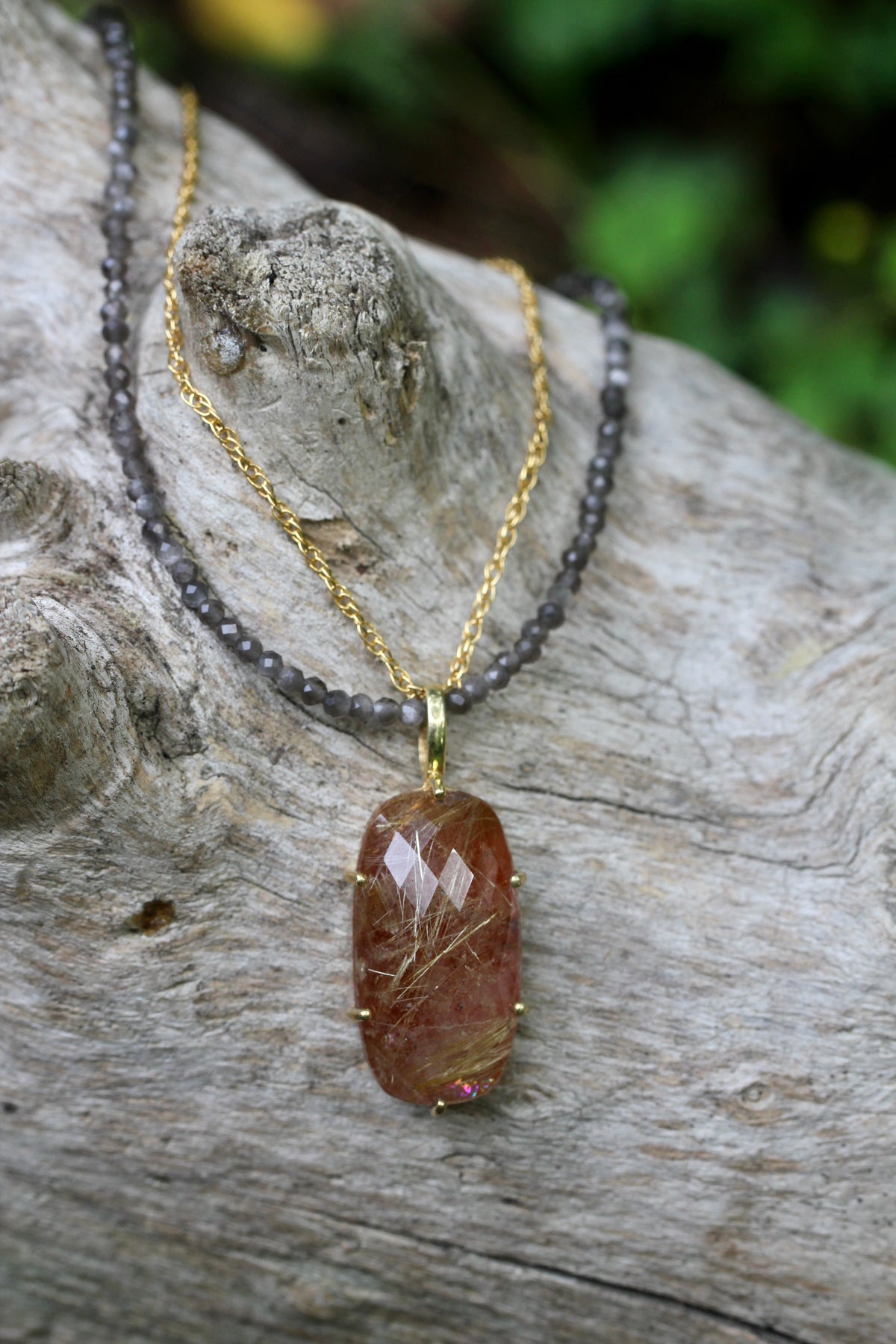 Rutilated Quartz Moonstone Beaded Chain Necklace
