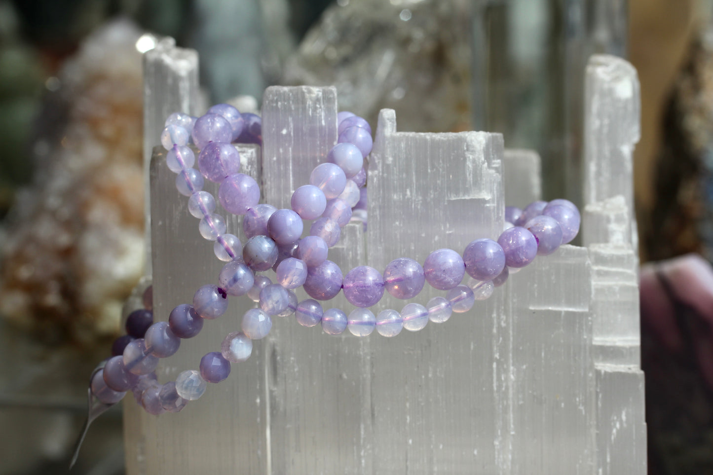 Lavender Quartz Bead Stretch Bracelet