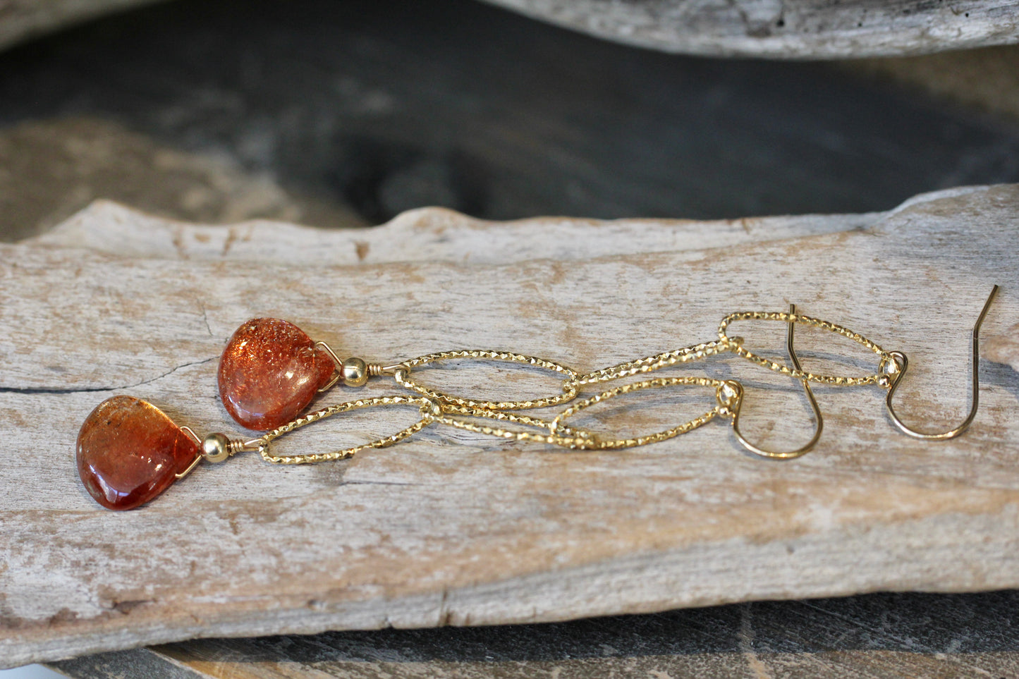 Sunstone Long Sparkle Chain Drop Earrings in Gold