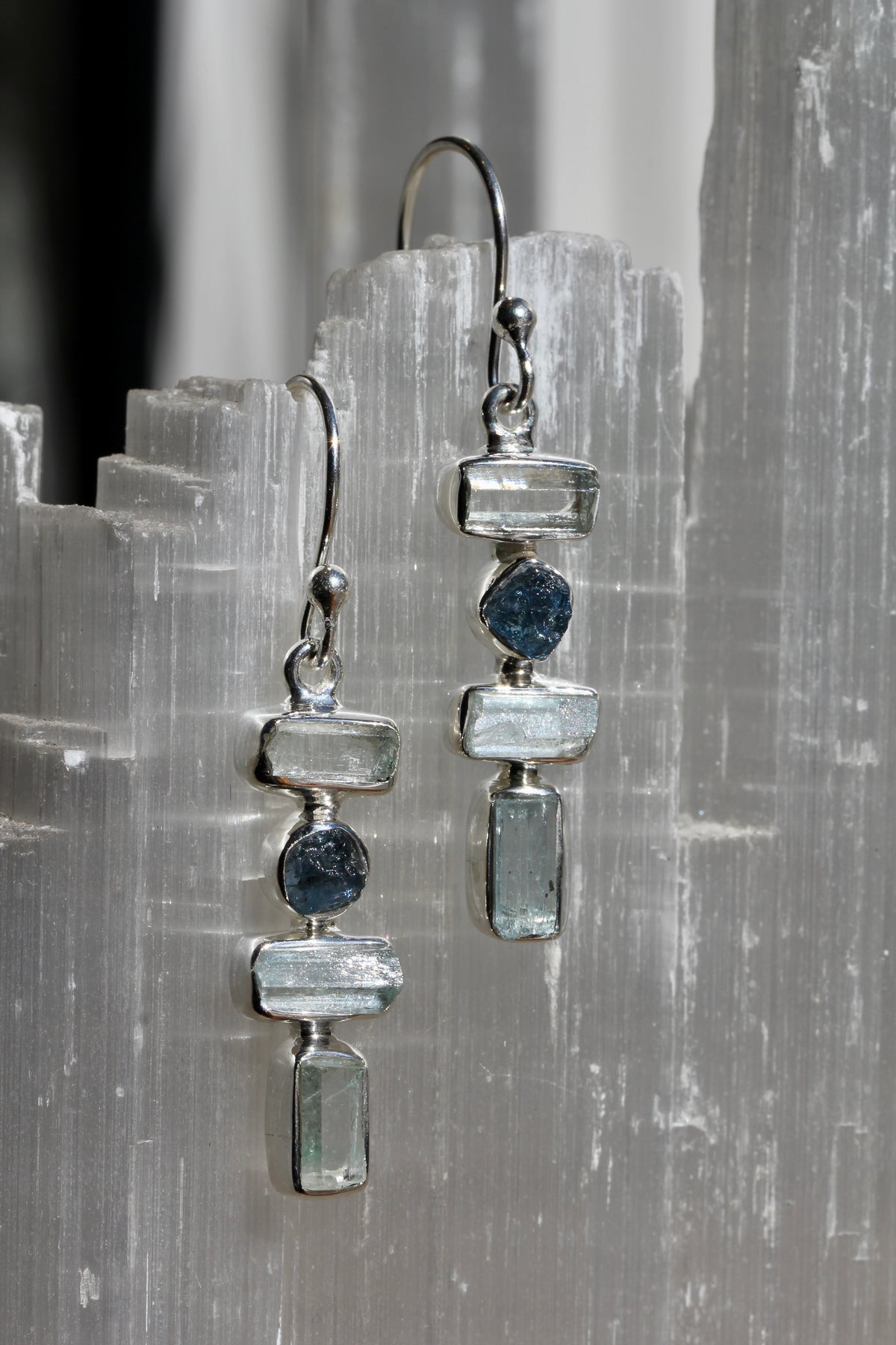 Aquamarine Rough Crystal Earrings