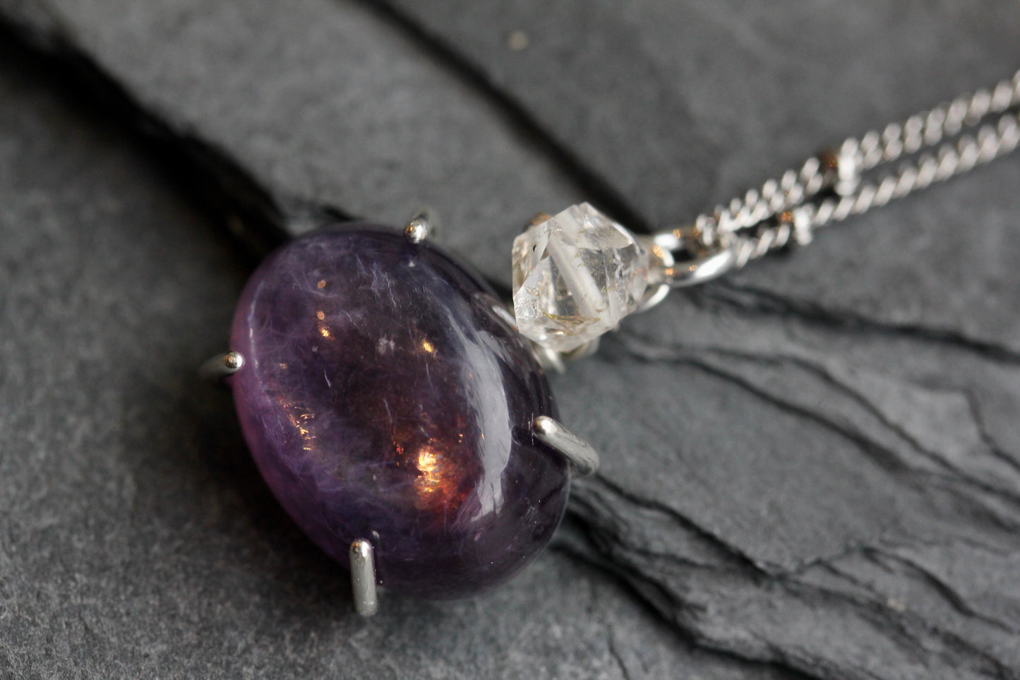 Lepidolite Herkimer Diamond Necklace