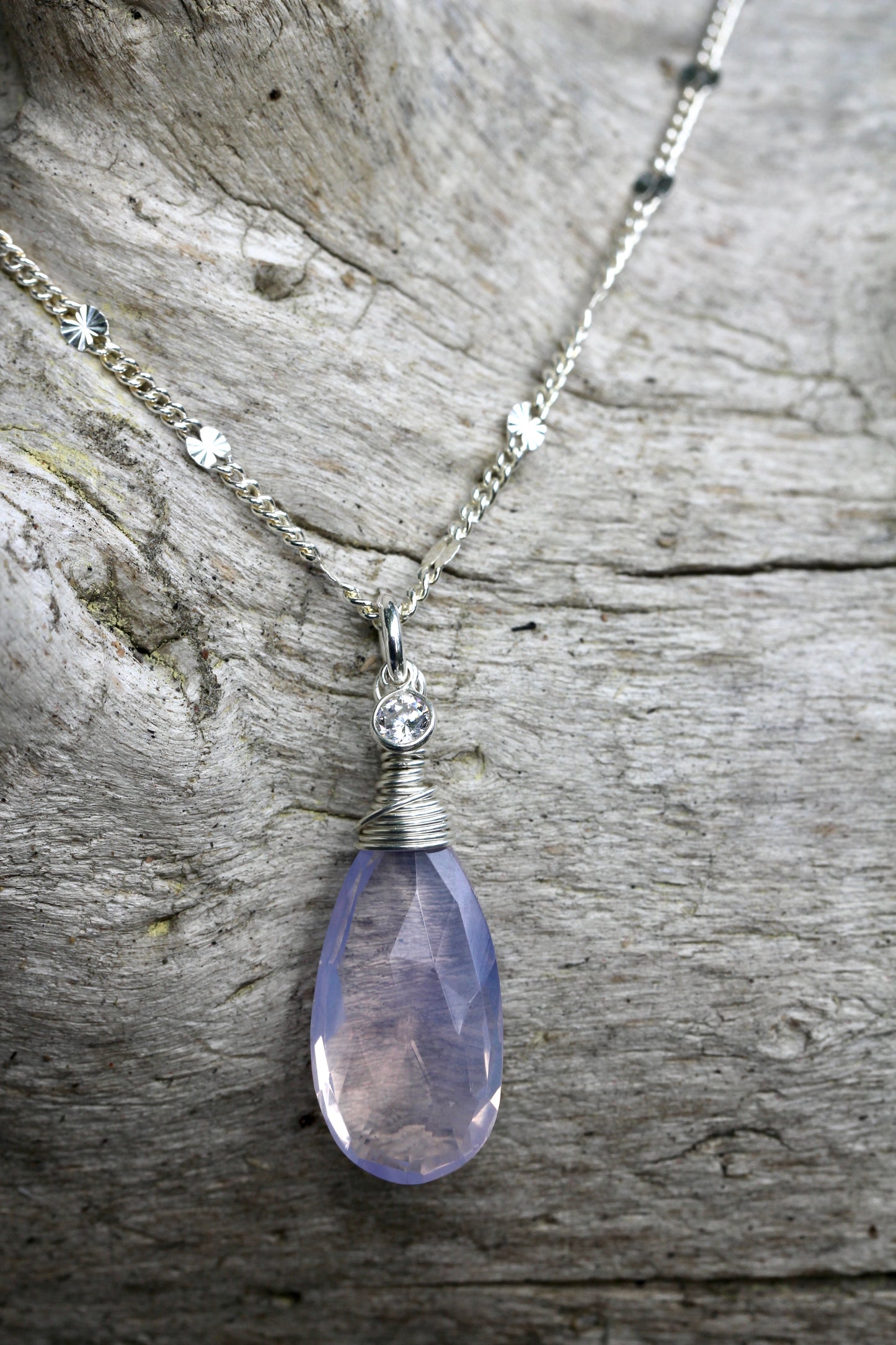 Lavender Quartz CZ Teardrop Necklace
