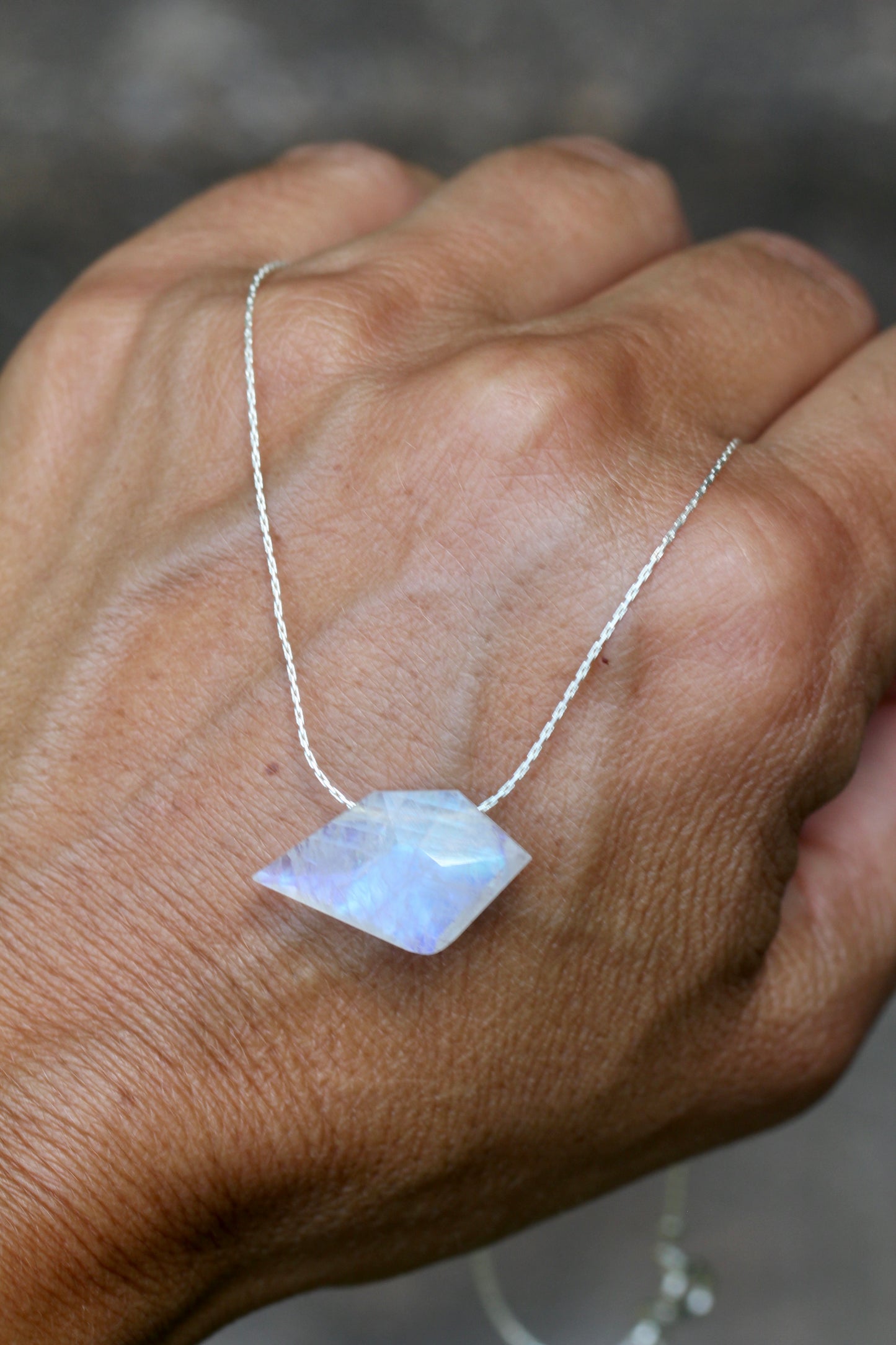 Rainbow Moonstone Sparrow Silver Necklace