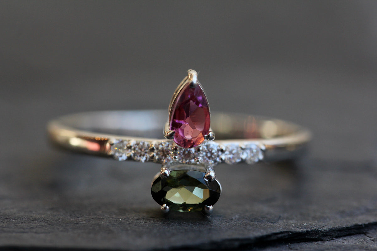 Pink and Green Tourmaline Moissanite Ring
