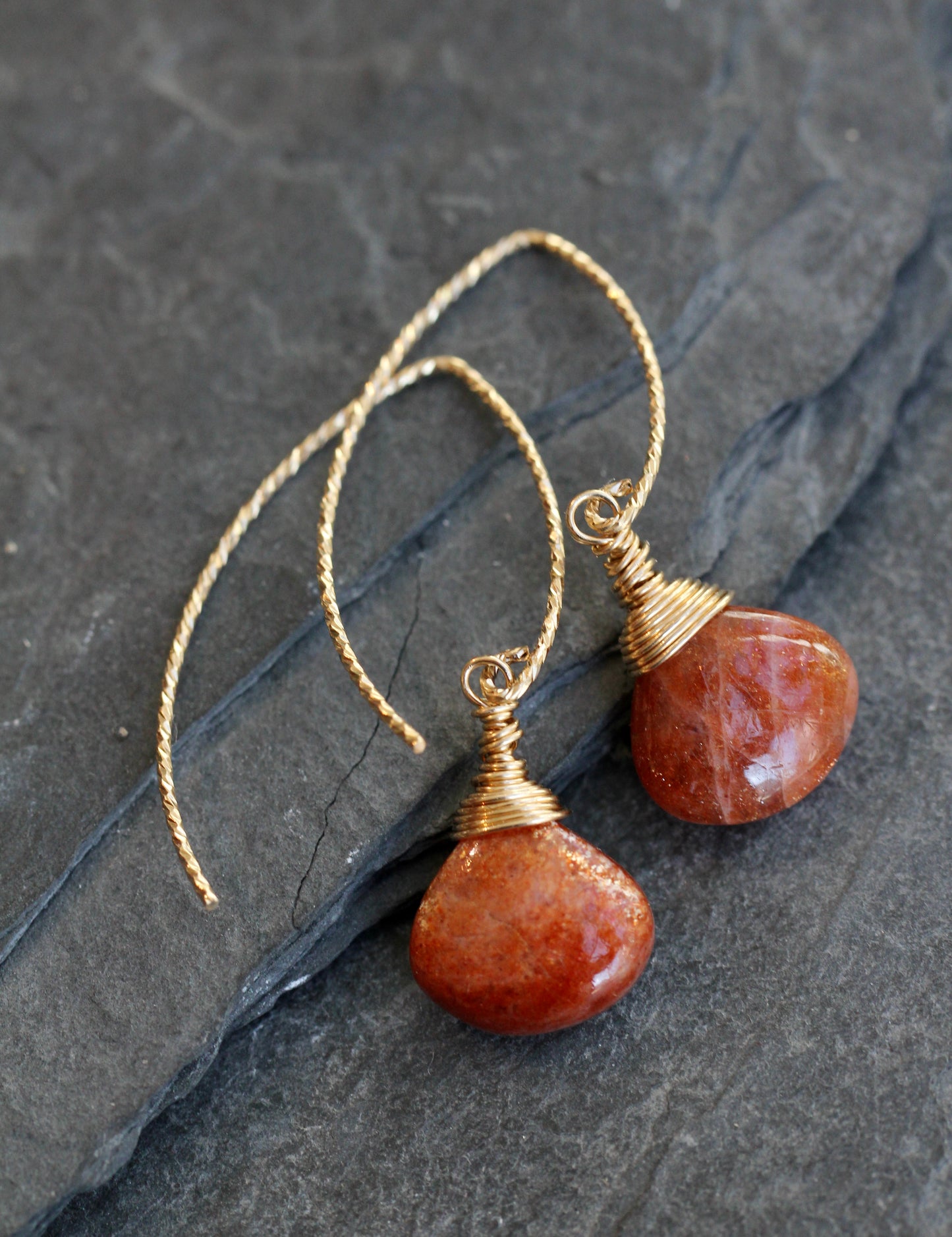 Sunstone Sparkle V Wire Gold Earrings