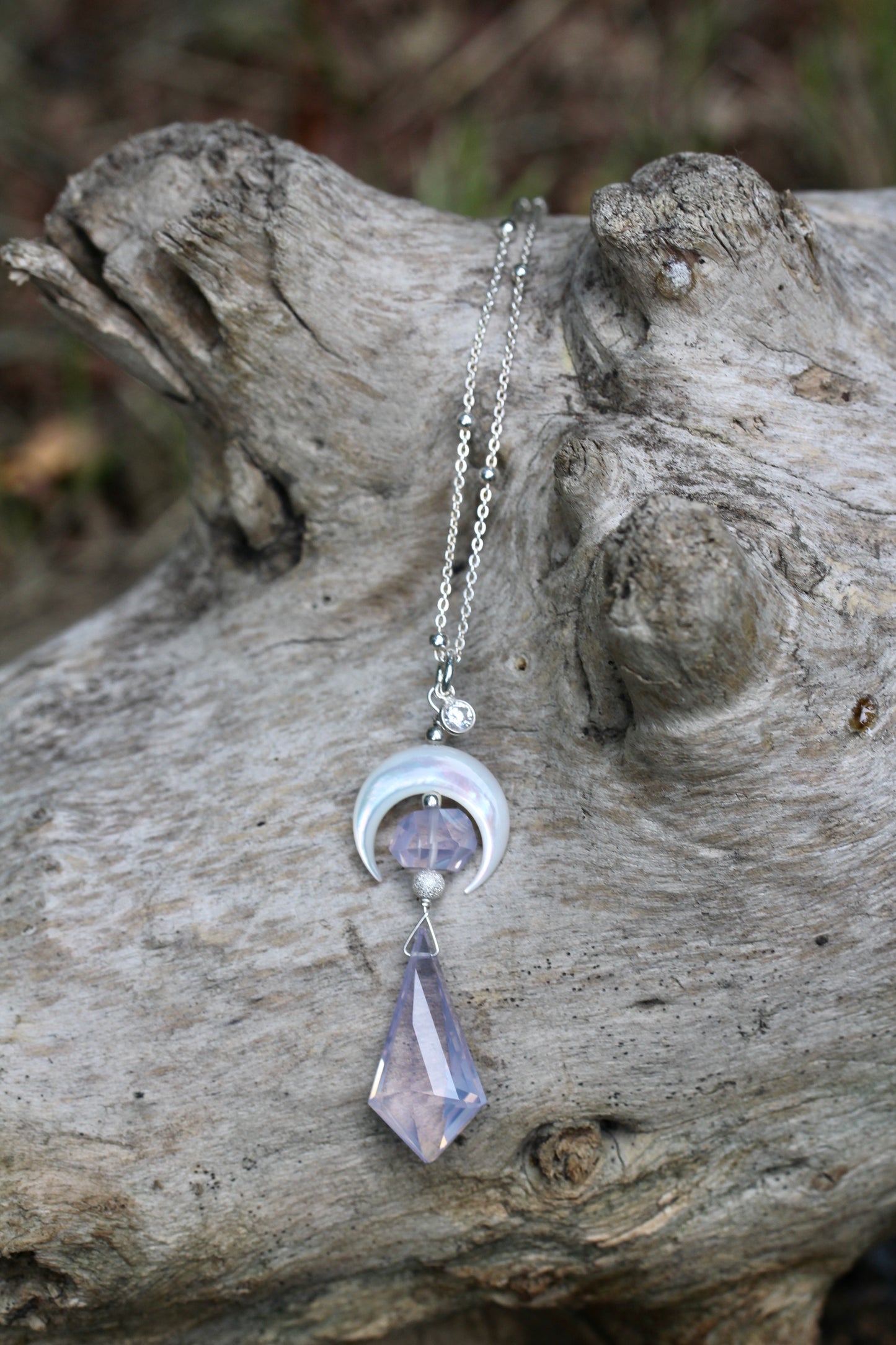 Lavender Quartz Mother of Pearl Moon Necklace
