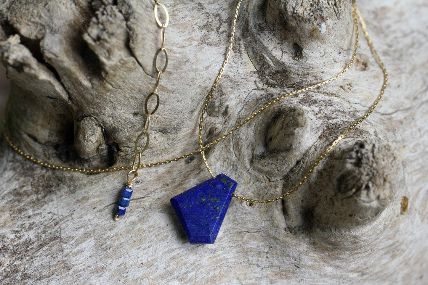Geometric Lapis Gold Filled Necklace