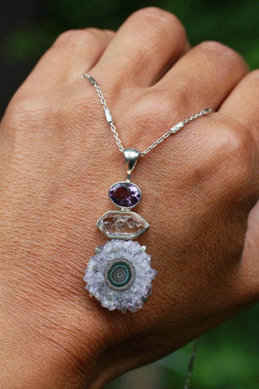 Amethyst Stalactite Herkimer Diamond Pendant