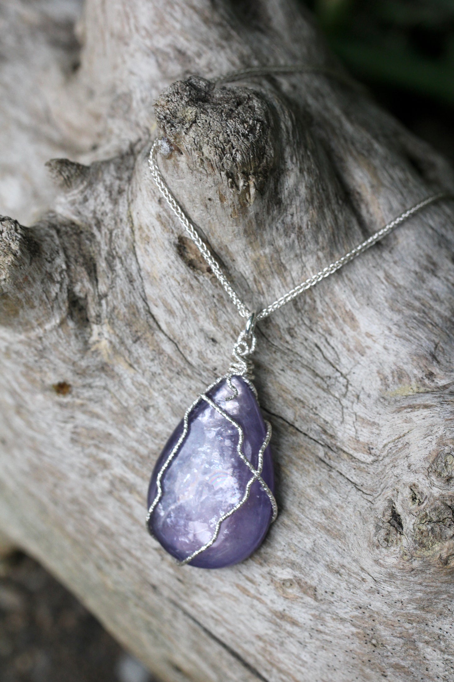 Lepidolite Teardrop Silver Necklace