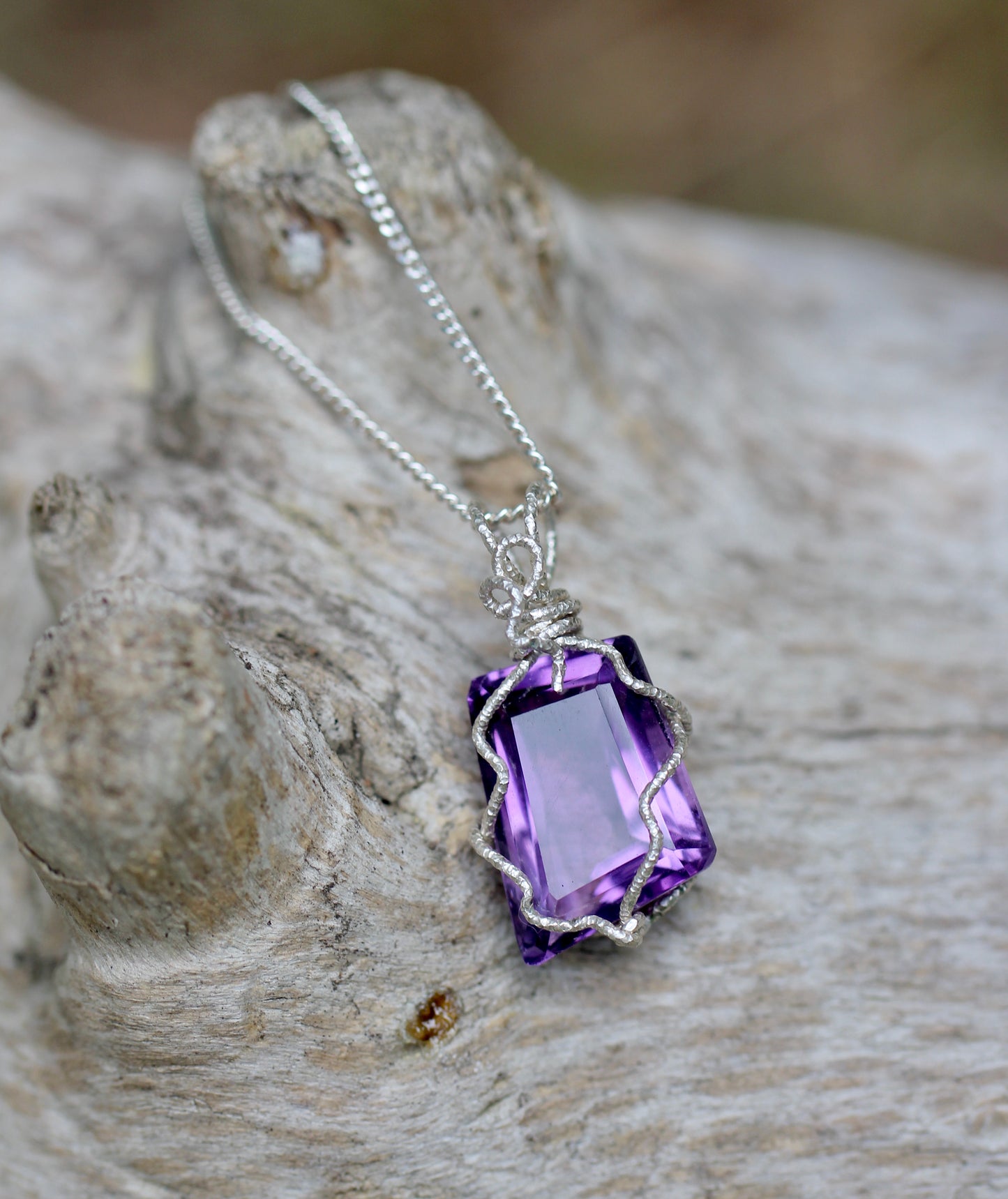 Amethyst Silver Wrap Gem Pendant