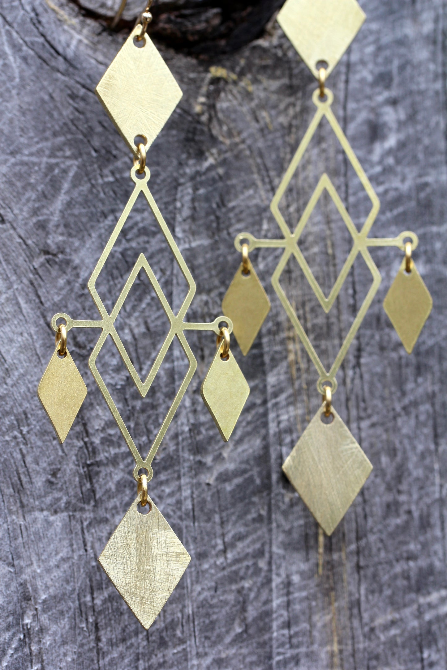 Brass Diamond Chandelier Earrings