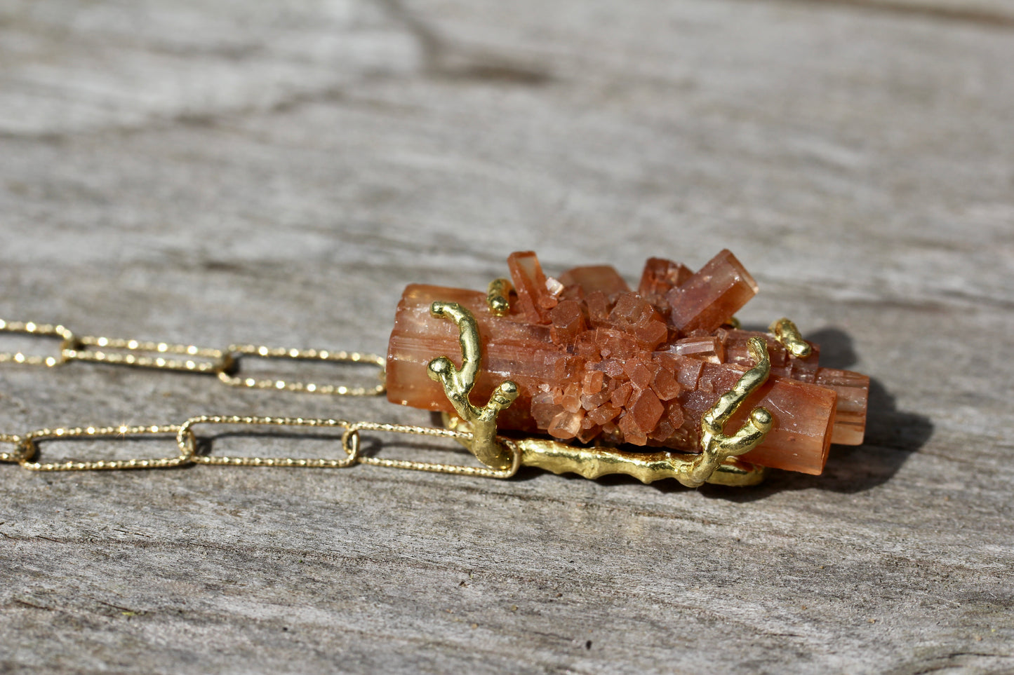 Aragonite Crystal Gold Chain Necklace