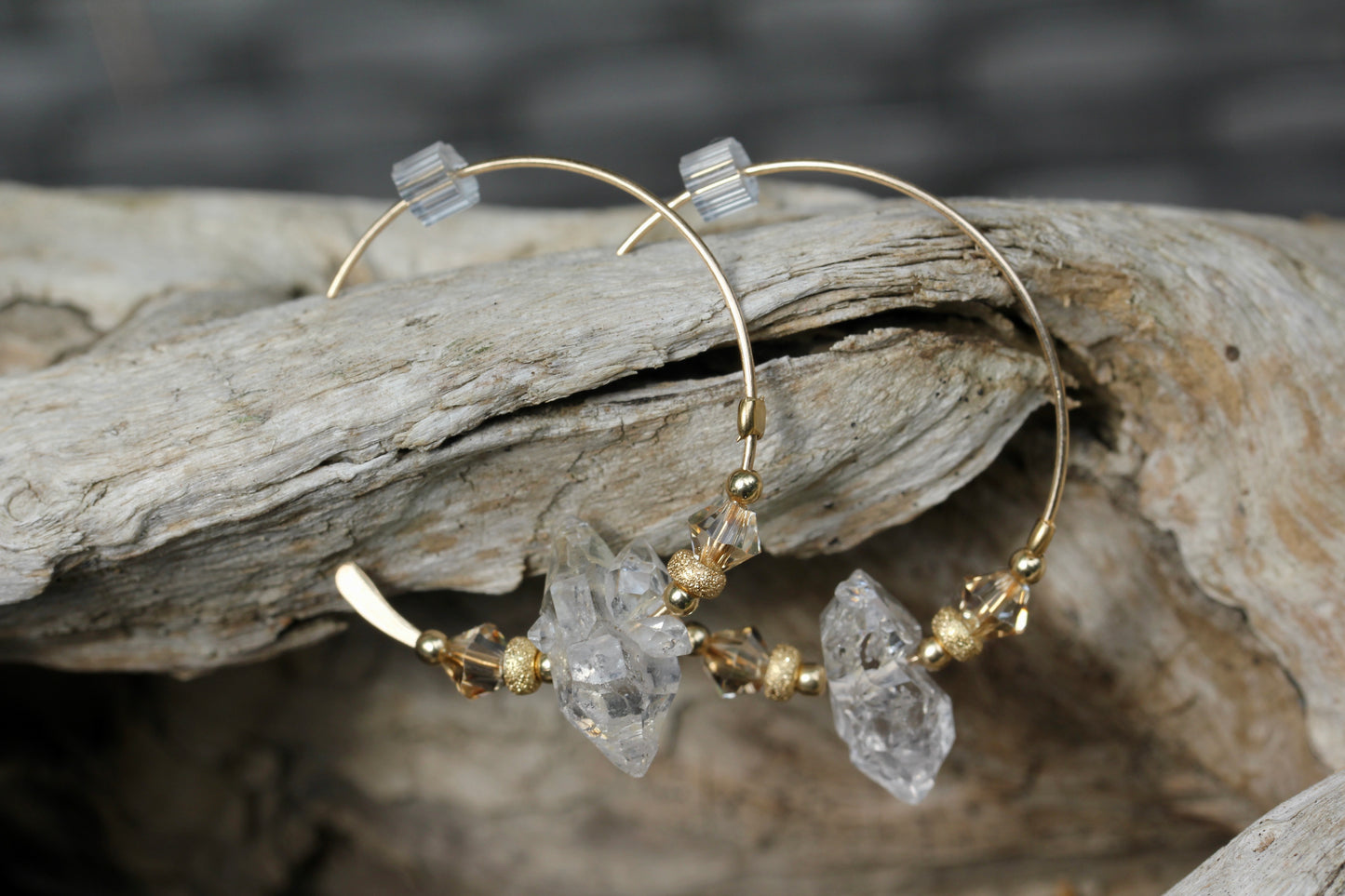 Herkimer Diamond Gold Hoops