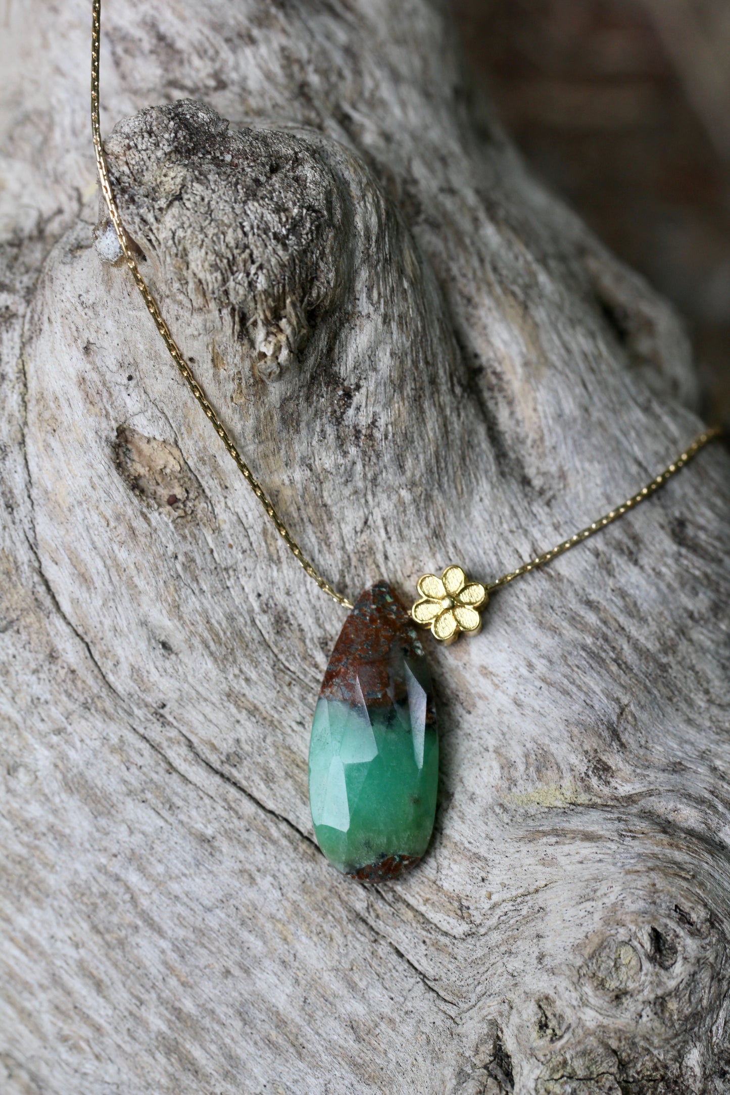 Chrysoprase Gold Flower Necklace