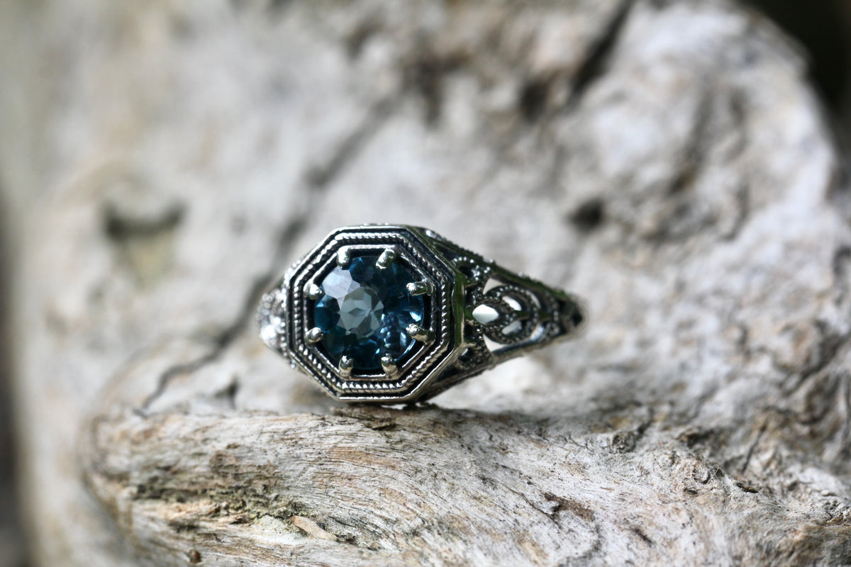London Blue Topaz Filigree Ring