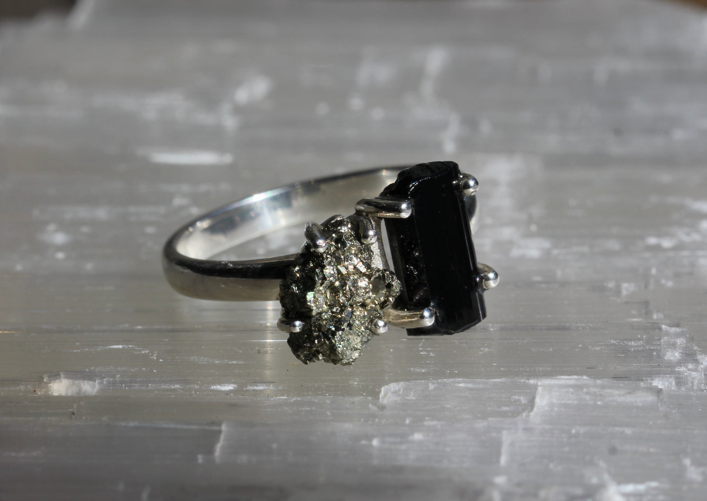 Black Tourmaline Pyrite Ring