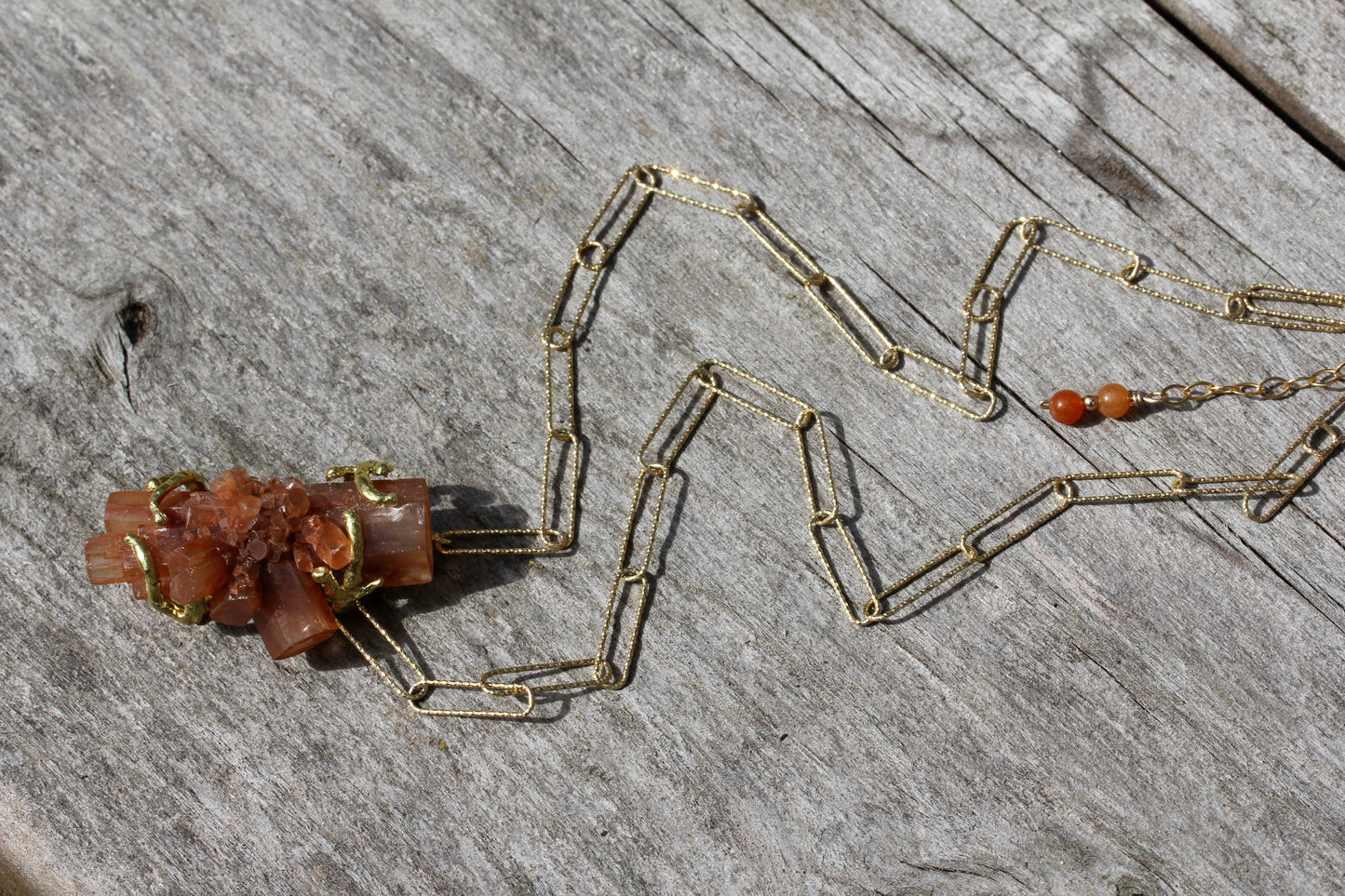Aragonite Crystal Gold Chain Necklace