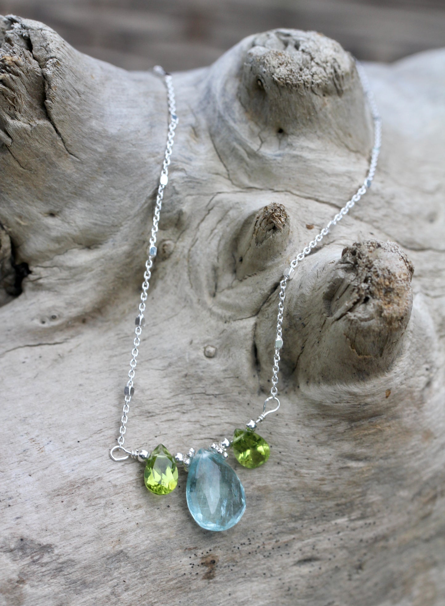Aquamarine Peridot Silver Necklace