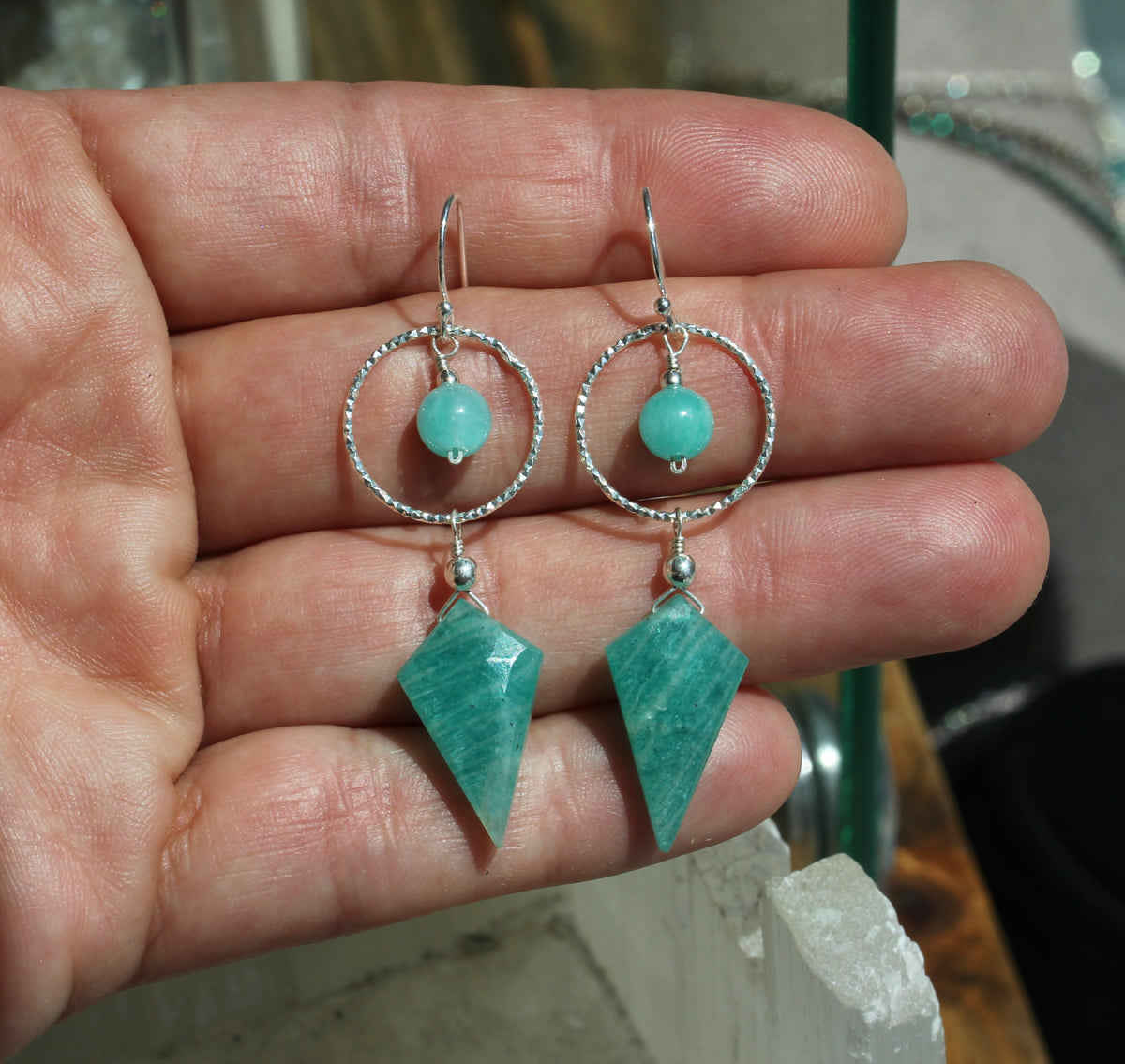 Amazonite Hoop Spike Earrings