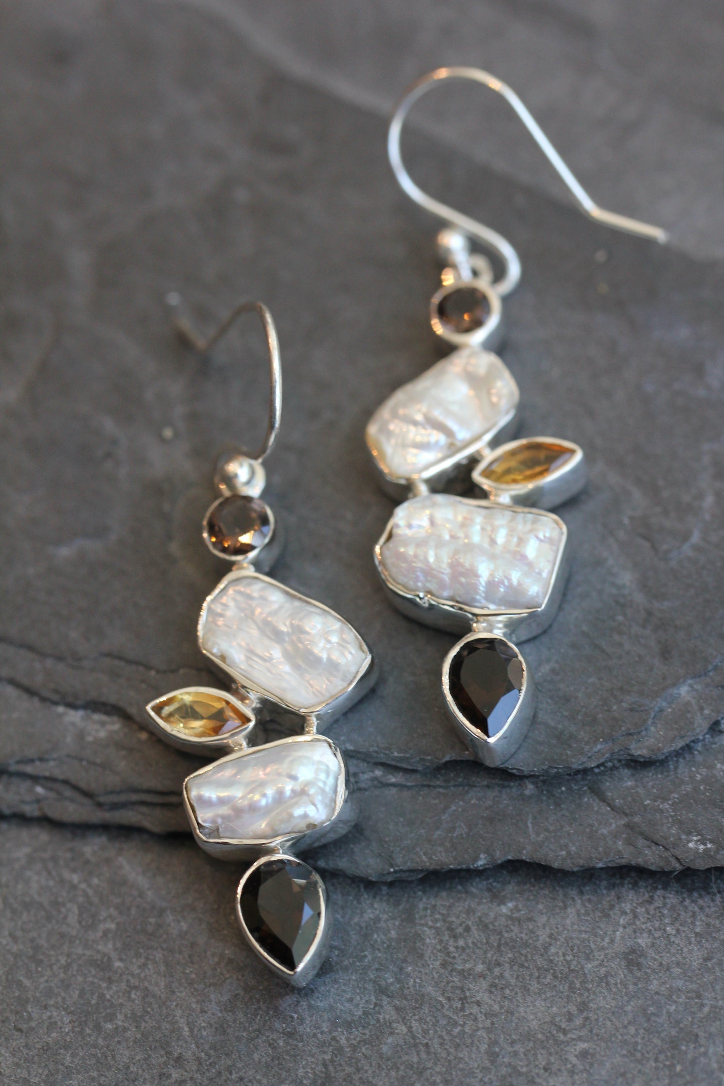 Fresh Water Pearl Smokey Citrine Earrings