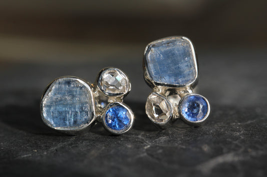 Kyanite Herkimer Diamond Cluster Post Earrings