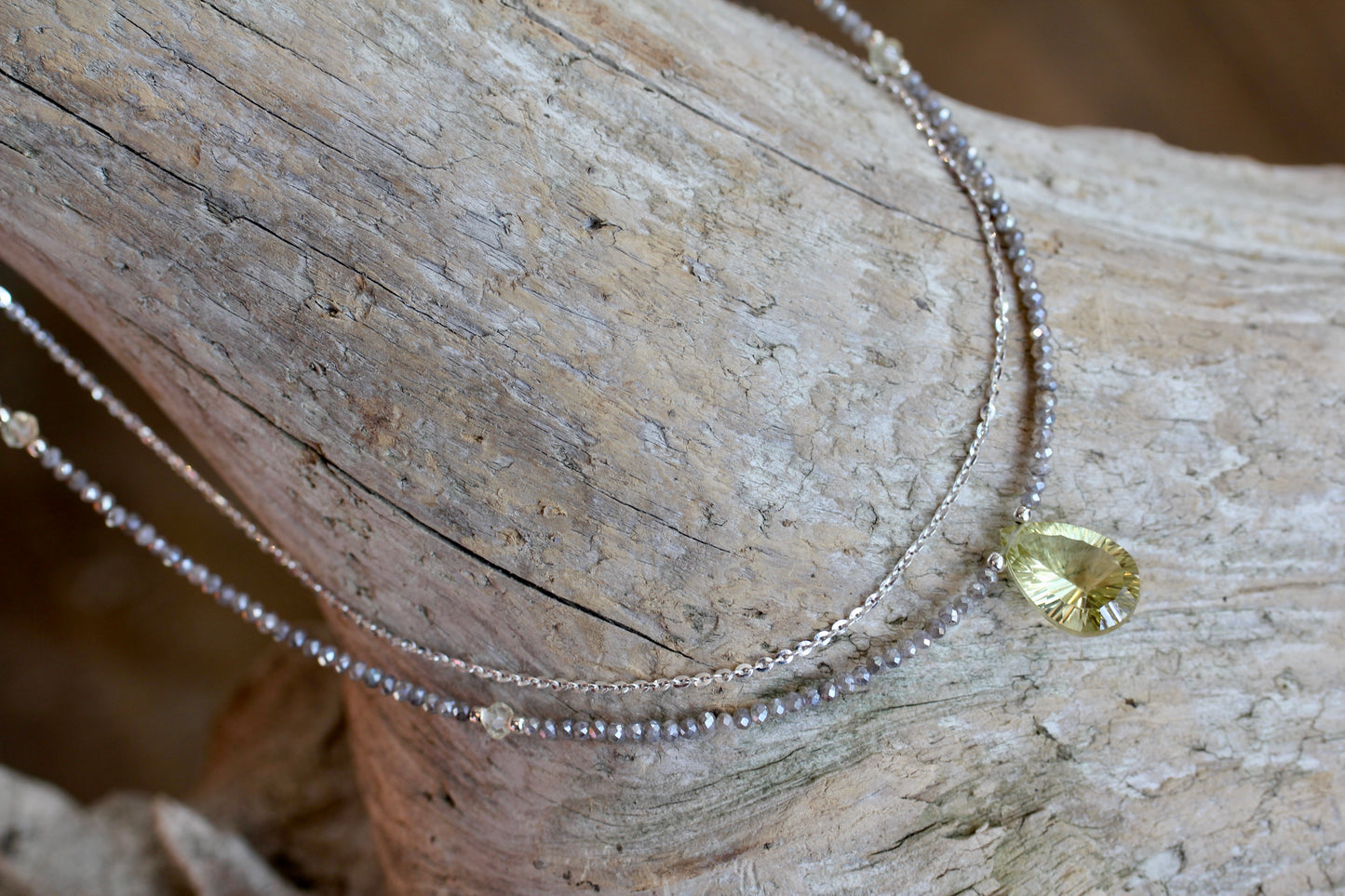 Lemon Topaz Labradorite Beaded Chain Necklace