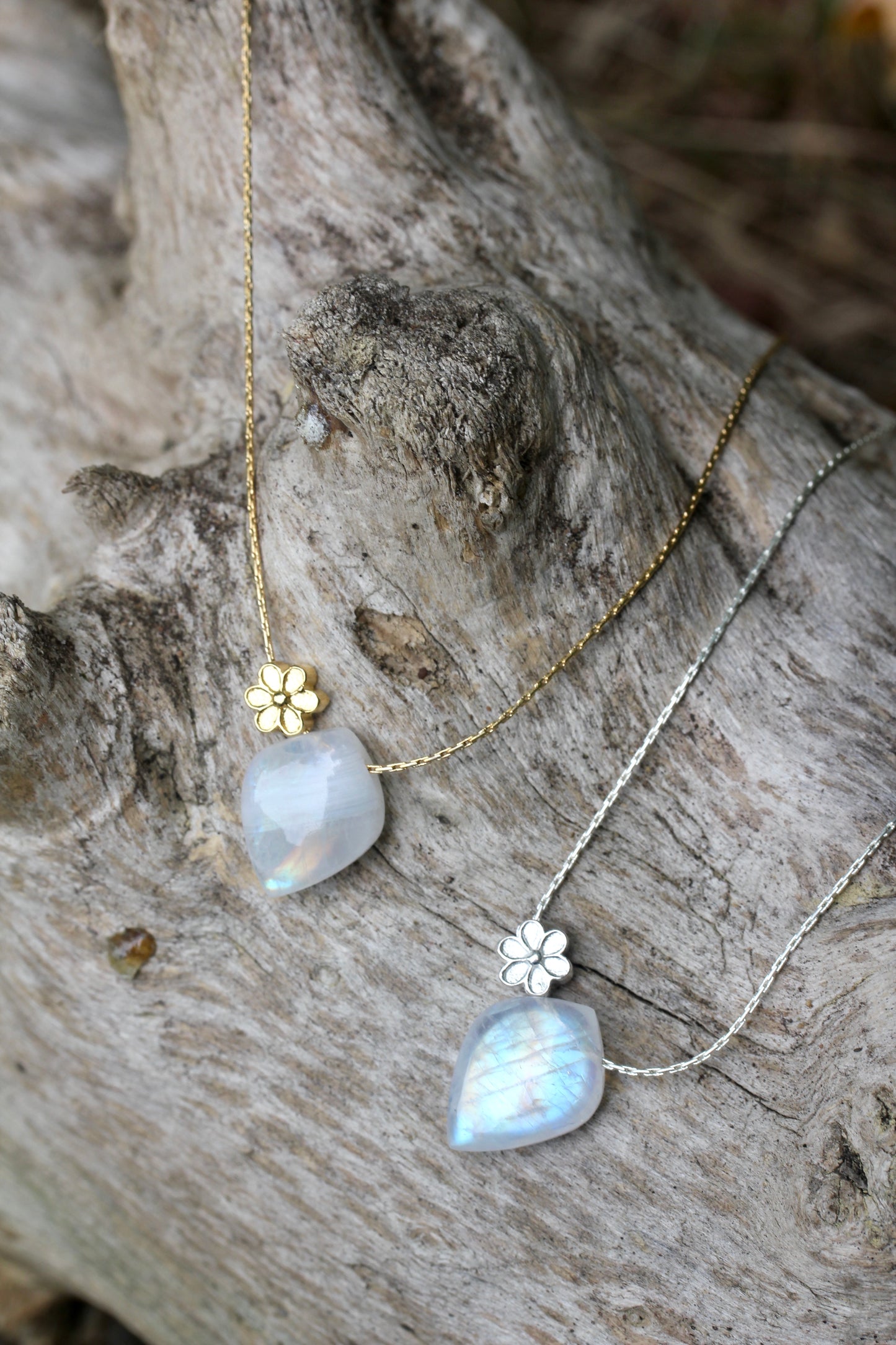 Rainbow Moonstone Floral Leaf Necklace