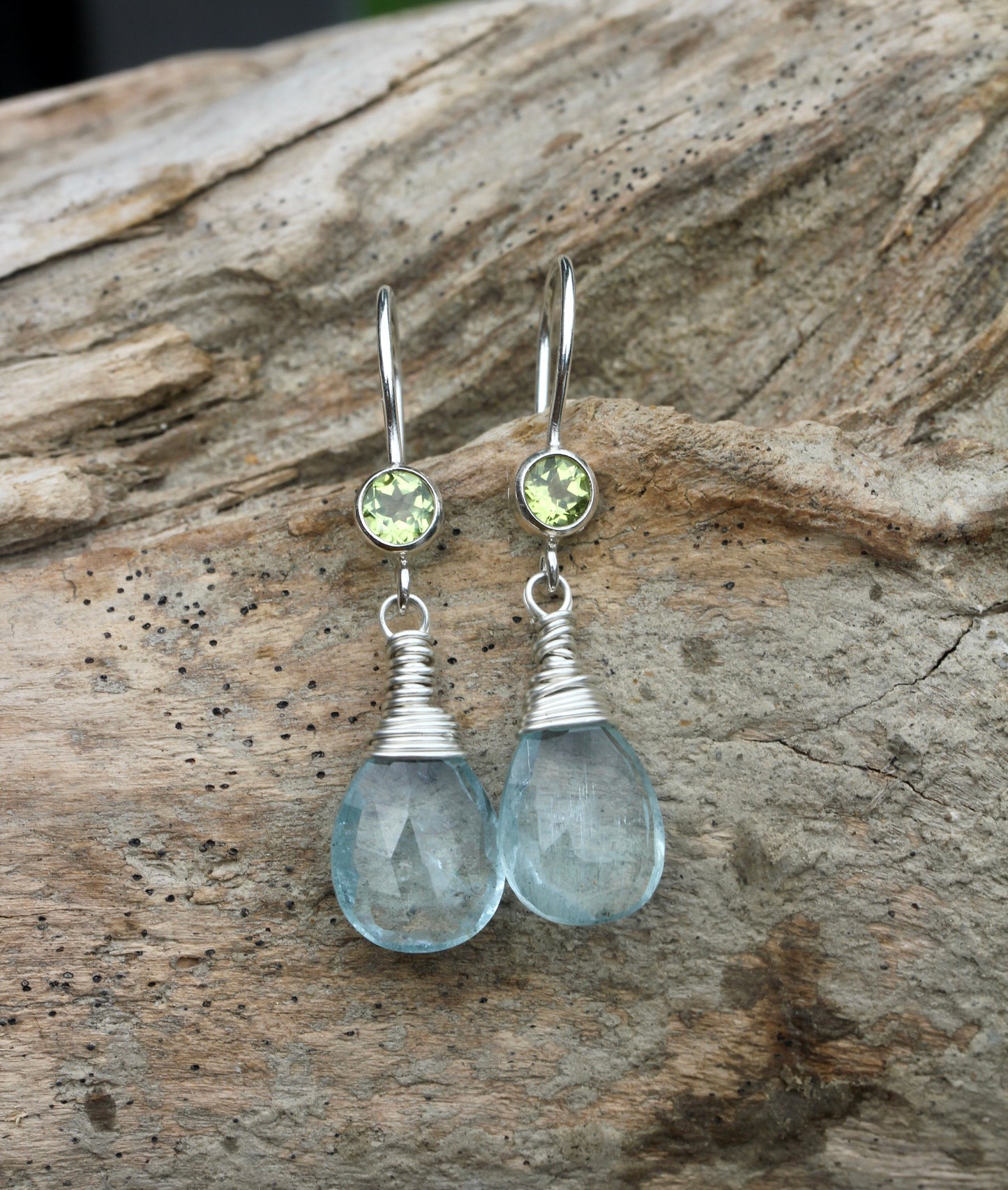 Aquamarine Peridot Drop Earrings