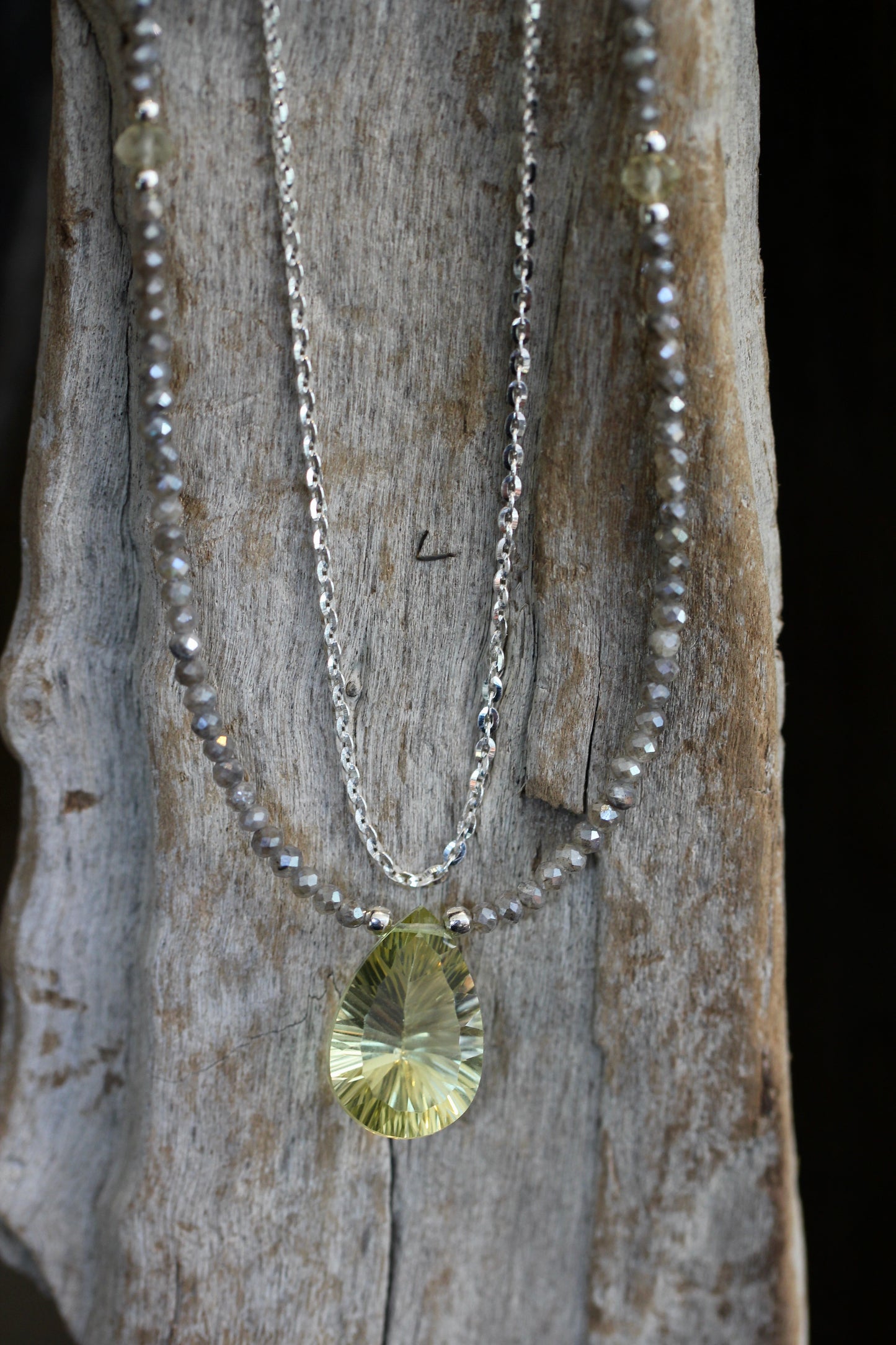 Lemon Topaz Labradorite Beaded Chain Necklace