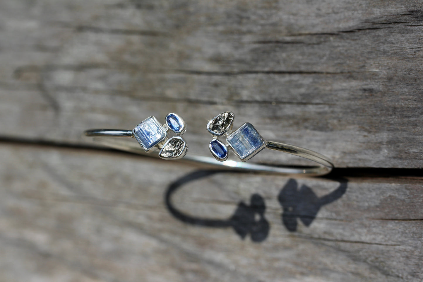 Kyanite Pyrite Silver Flex Bracelet