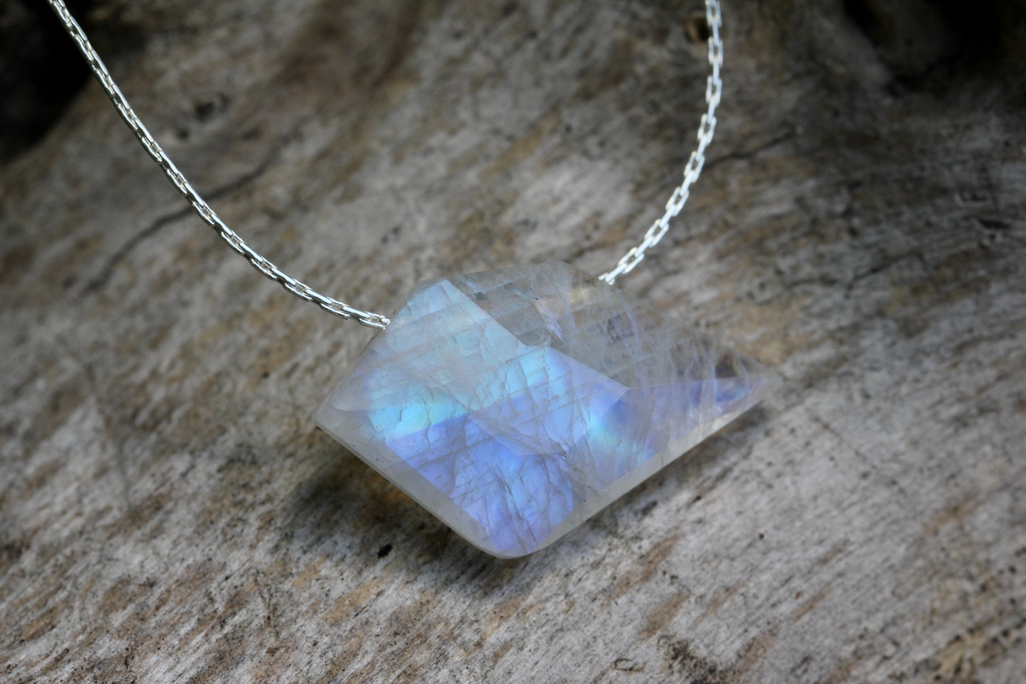 Rainbow Moonstone Sparrow Silver Necklace